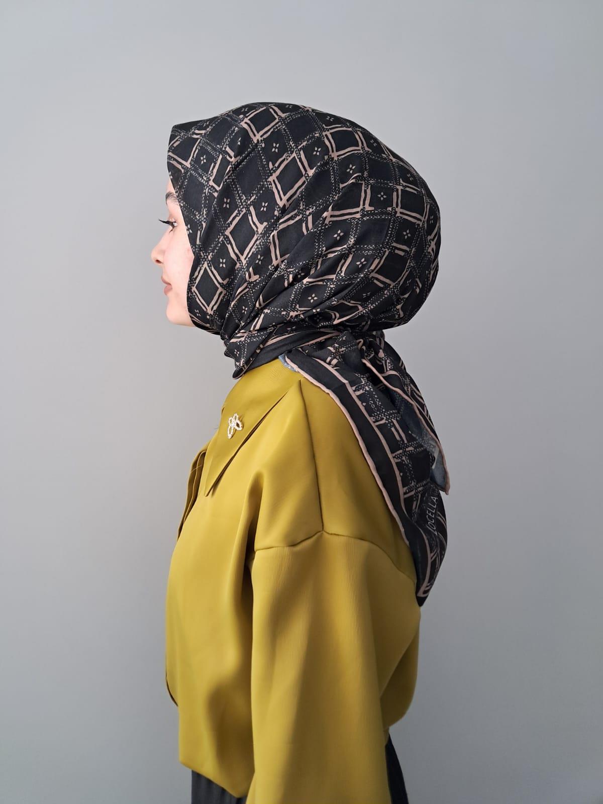 Locella Soft Pamuklu Eşarp Siyah-Kahve Serisi LDFA6909