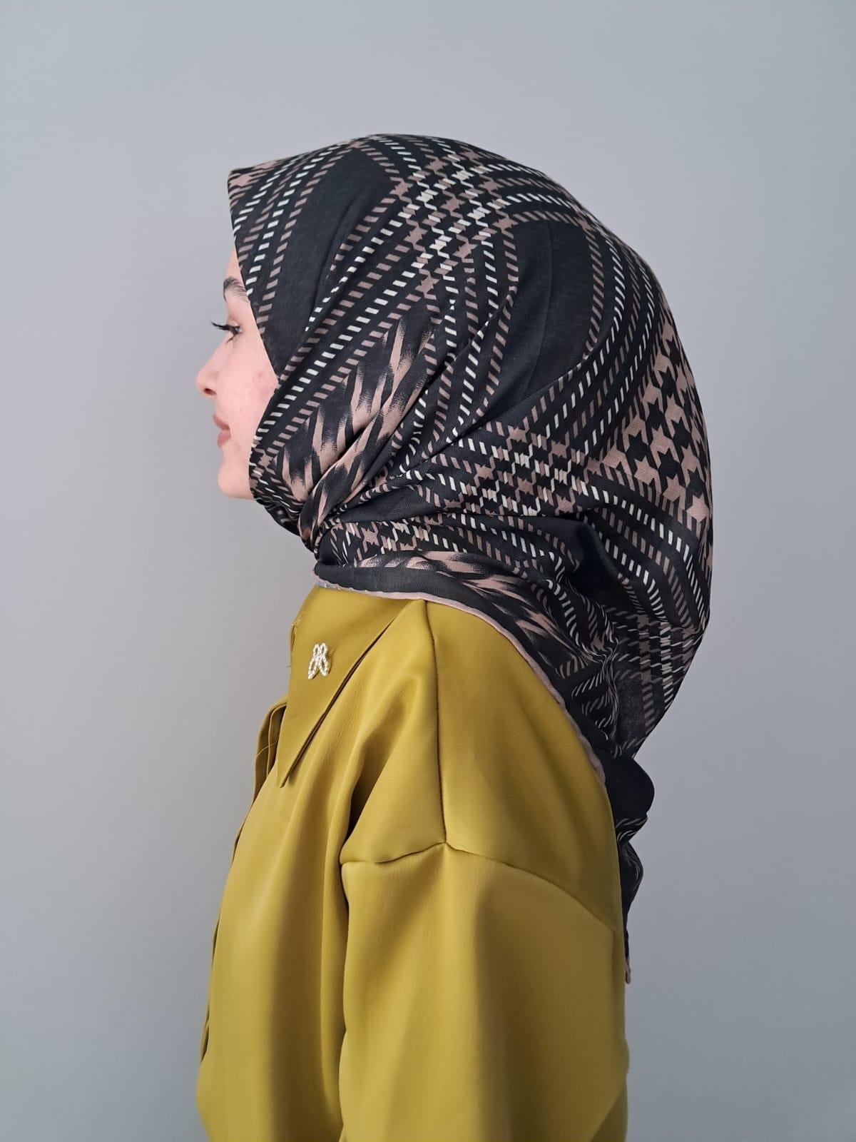 Locella Soft Pamuklu Eşarp Siyah-Kahve Serisi LDFA6905