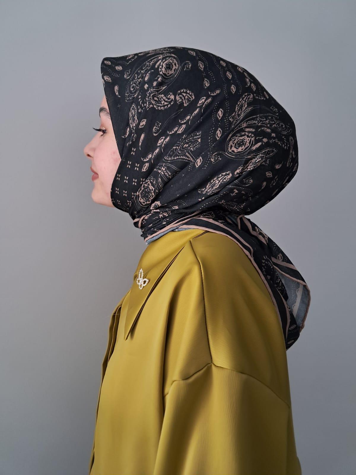 Locella Soft Pamuklu Eşarp Siyah-Kahve Serisi LDFA6907