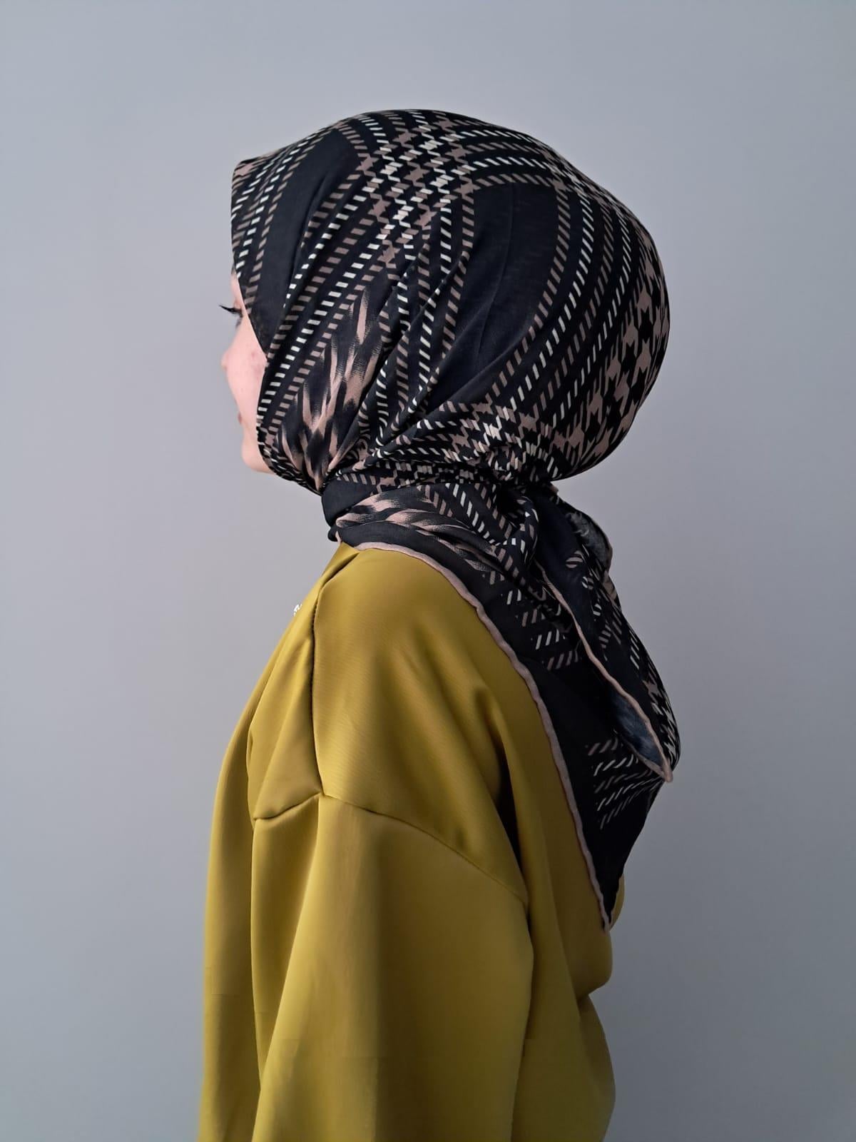 Locella Soft Pamuklu Eşarp Siyah-Kahve Serisi LDFA6905