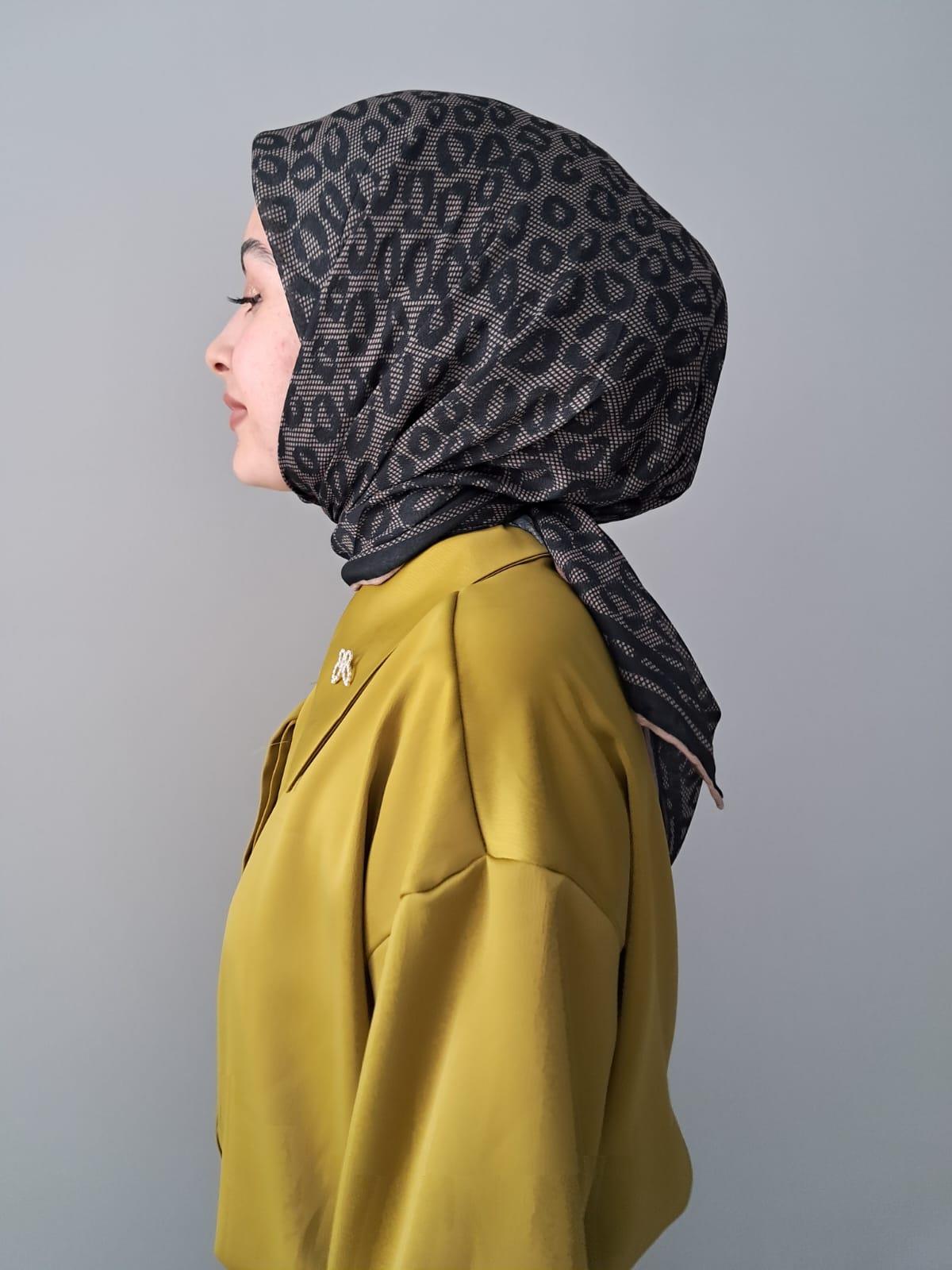 Locella Soft Pamuklu Eşarp Siyah-Kahve Serisi LDFA6910