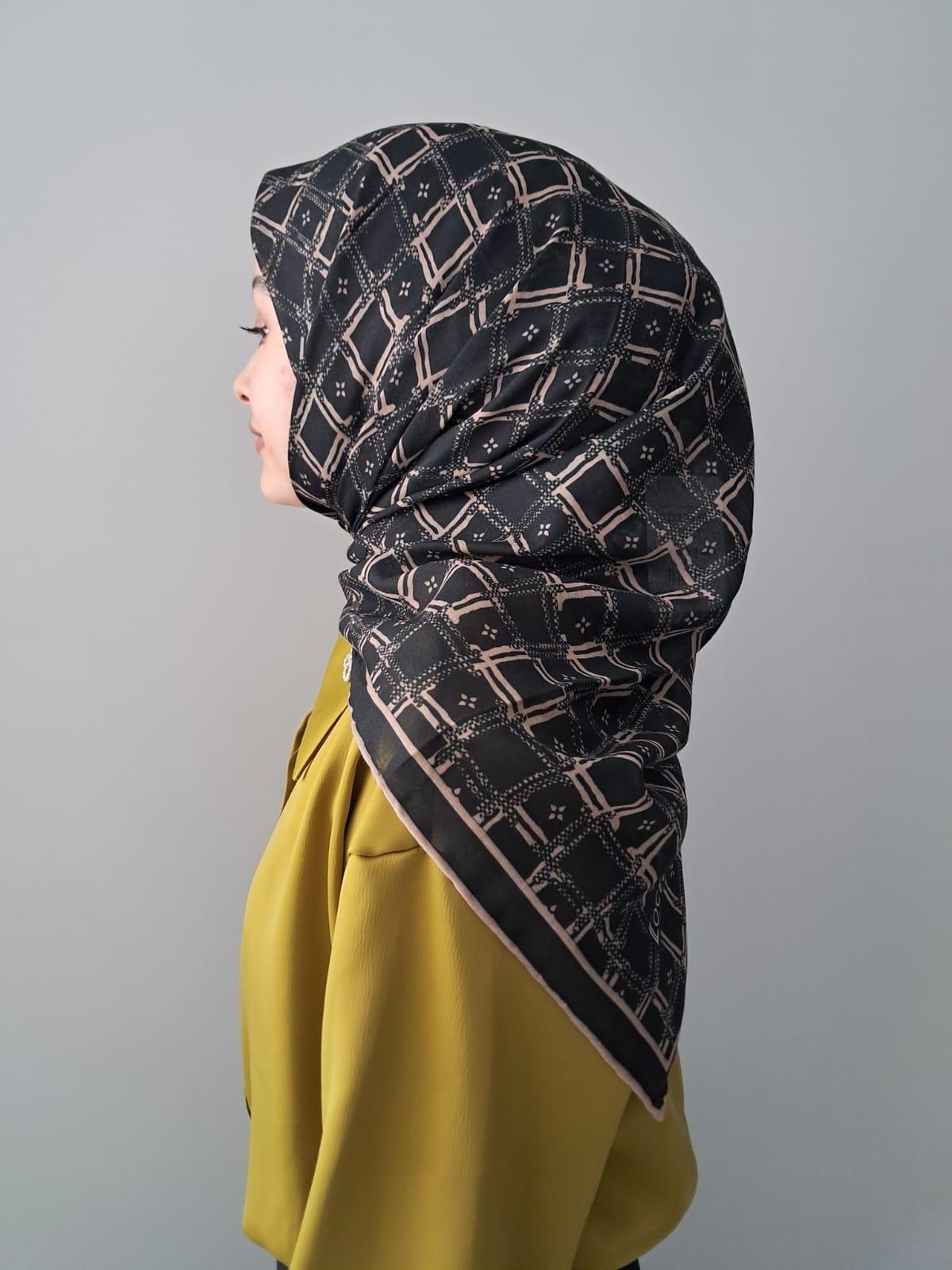 Locella Soft Pamuklu Eşarp Siyah-Kahve Serisi LDFA6909