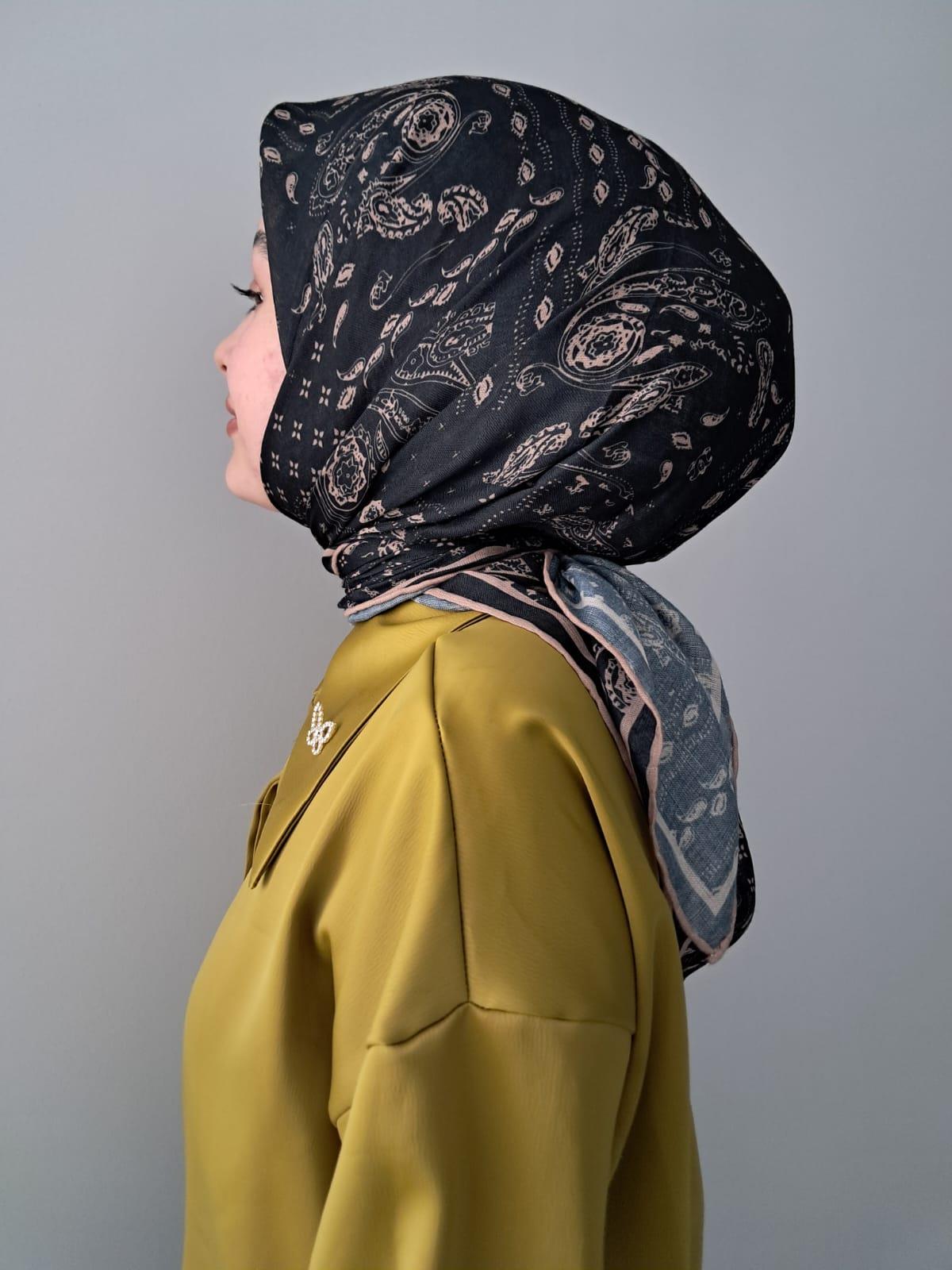Locella Soft Pamuklu Eşarp Siyah-Kahve Serisi LDFA6907
