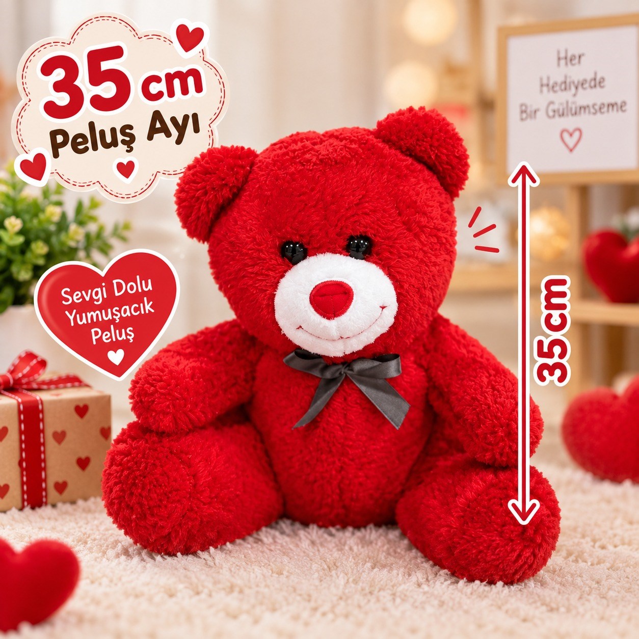 Peluş Ayıcık 35 cm Kırmızı YNC0502