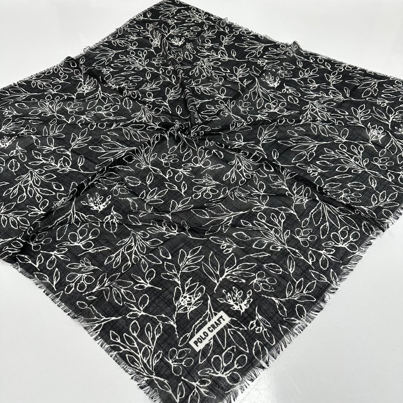 Polo Craft Pamuklu Flamlı Eşarp Siyah - Beyaz Serisi PFT2215