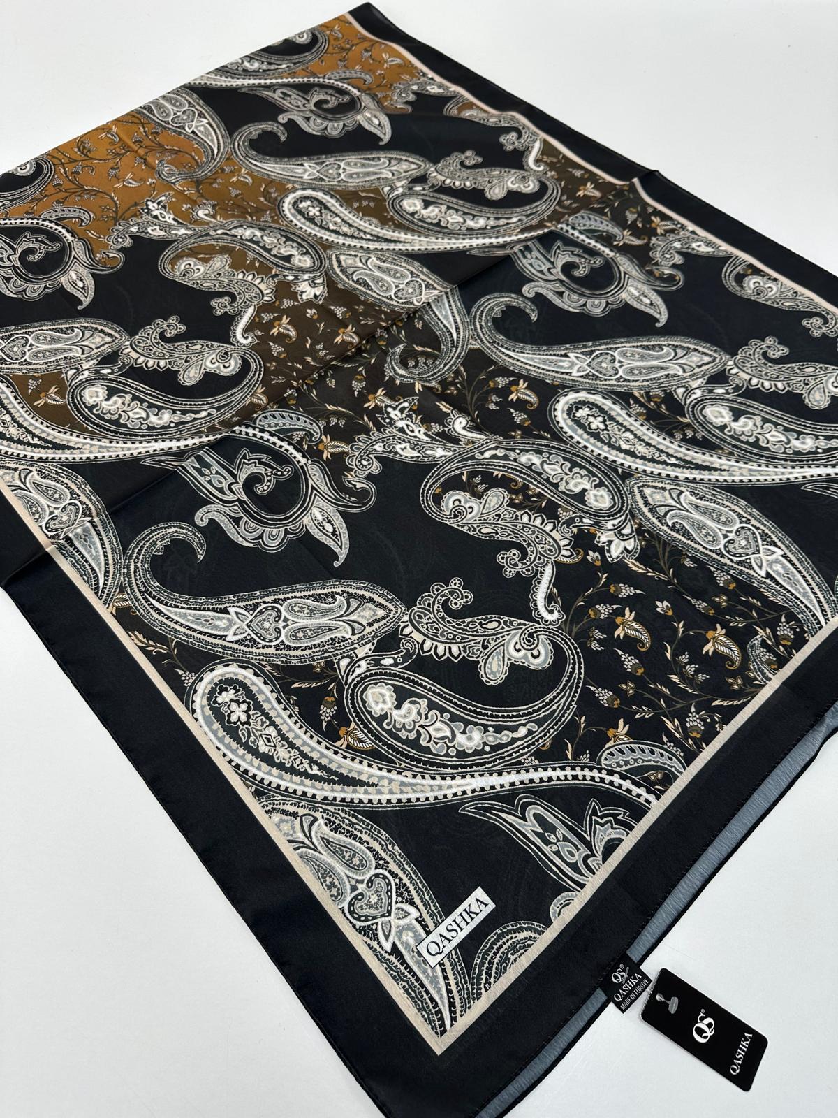 QASHKA Saten İpek Şal Etro Desen LBT0117