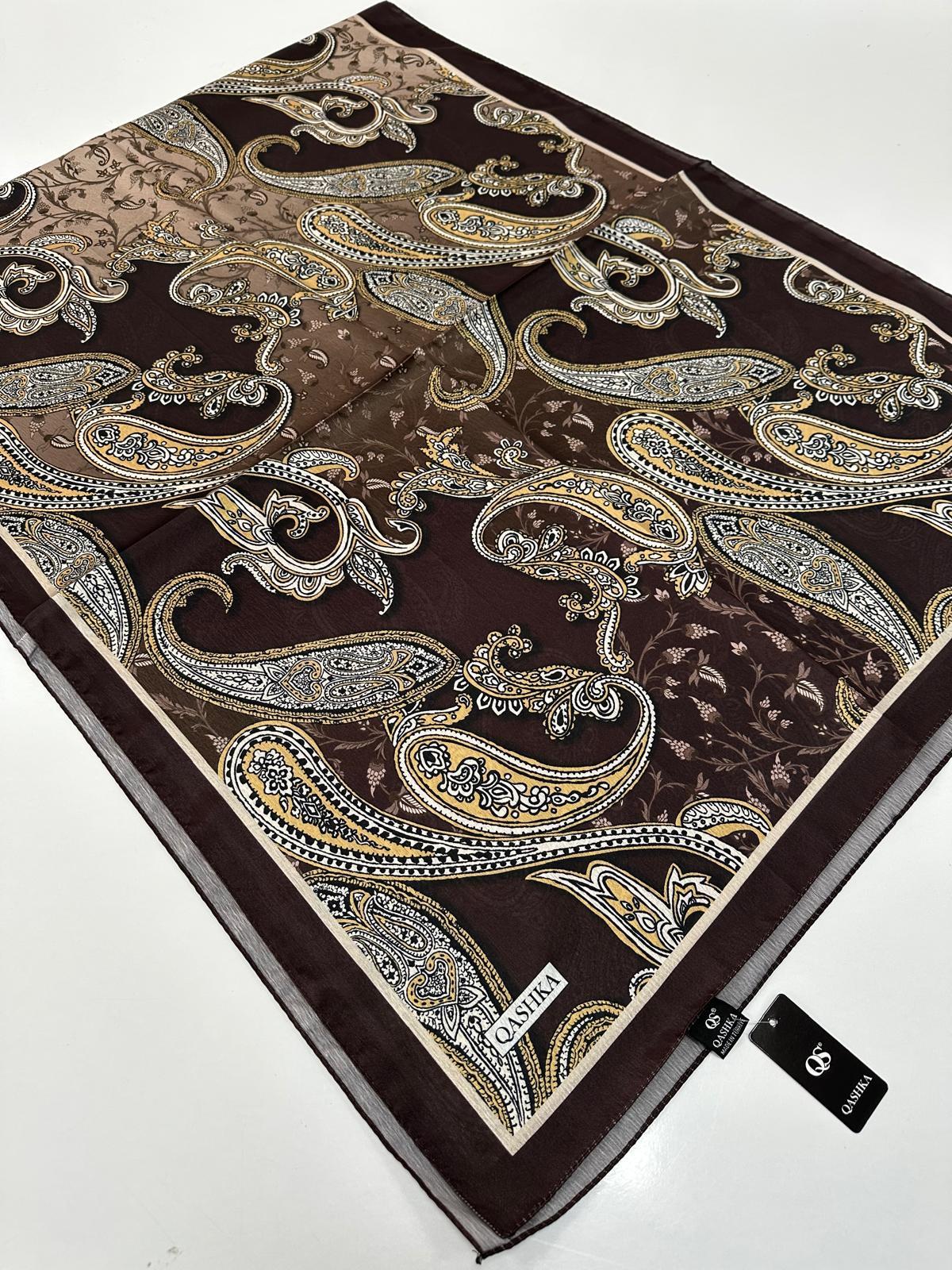 QASHKA Saten İpek Şal Etro Desen LBT0108