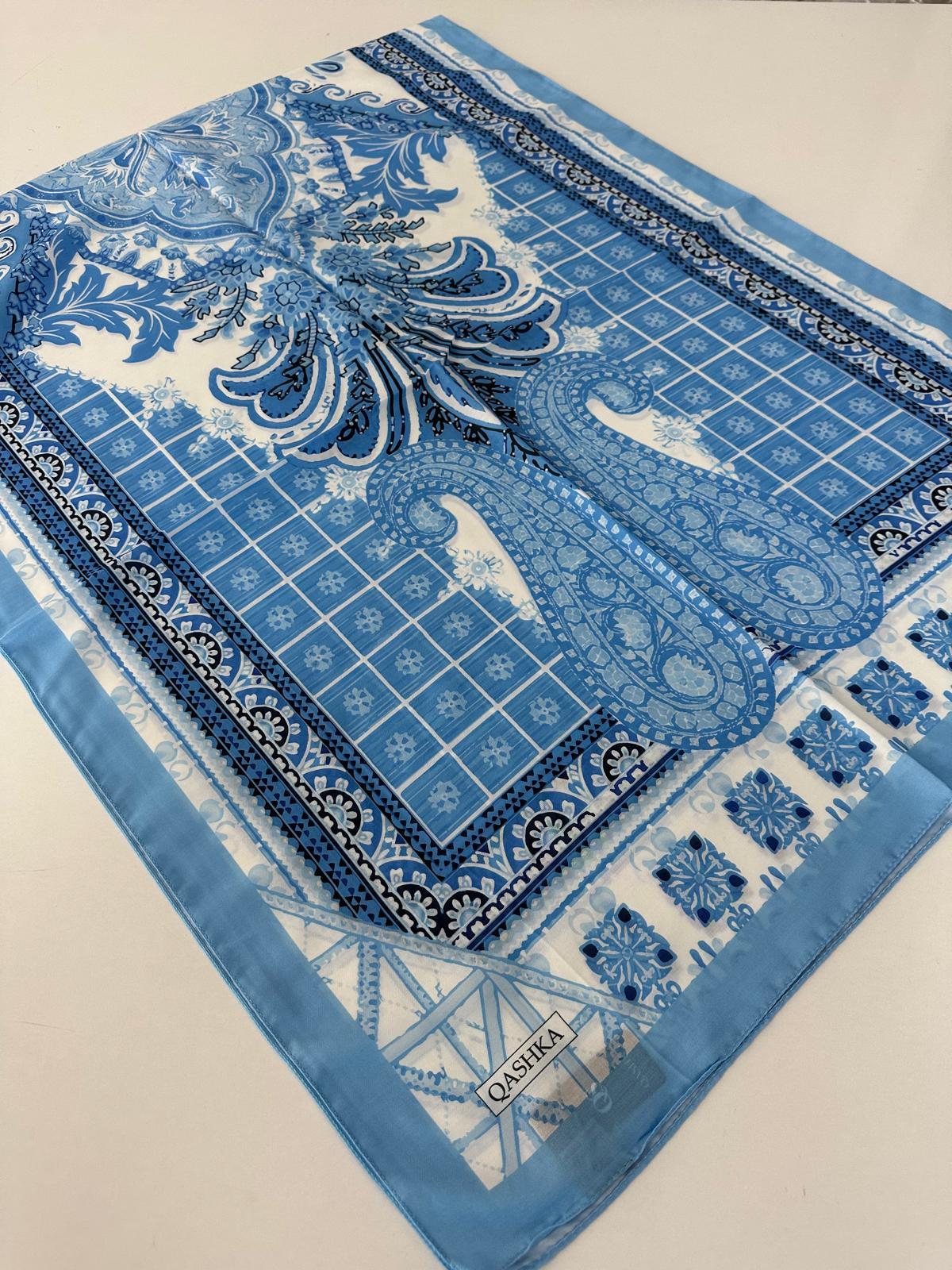 QASHKA Soft Pamuklu Şal Buz Mavisi Serisi  LBD1806