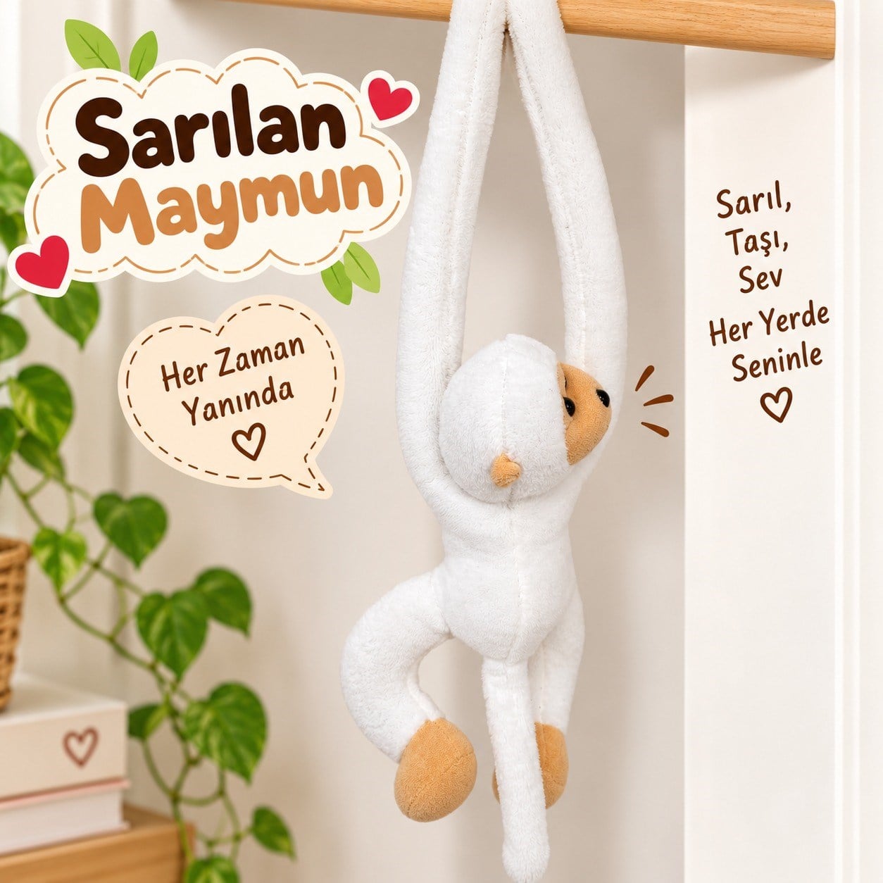 Sarılan Maymun Beyaz YNC0212