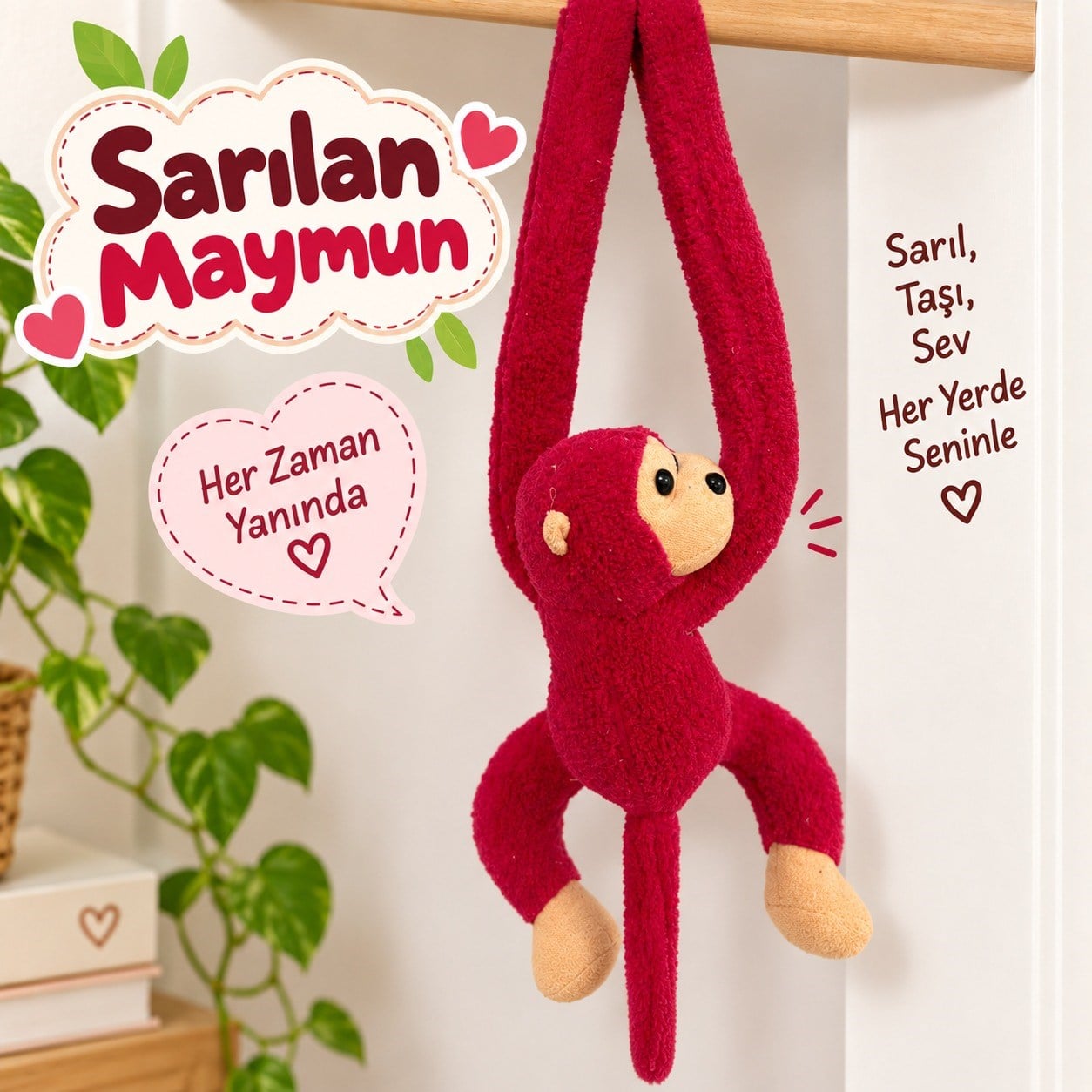 Sarılan Maymun Pembe YNC0208