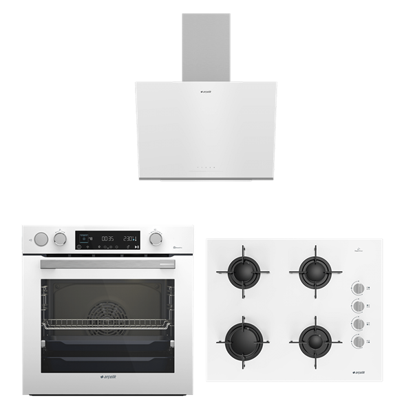 Arçelik Beyaz Cam Lüks Ankastre Set (AFC 470 B - ADE 606-2 B - OCD T 651 EB)