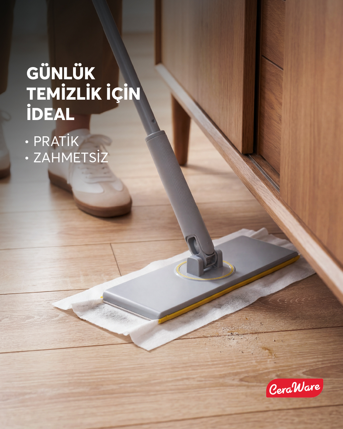 Ceraware Home Care Pratica Click Mop Set El Değmeden Bez Tak Çıkar Kullan At ve Tüm Bezlerle Uyumlu