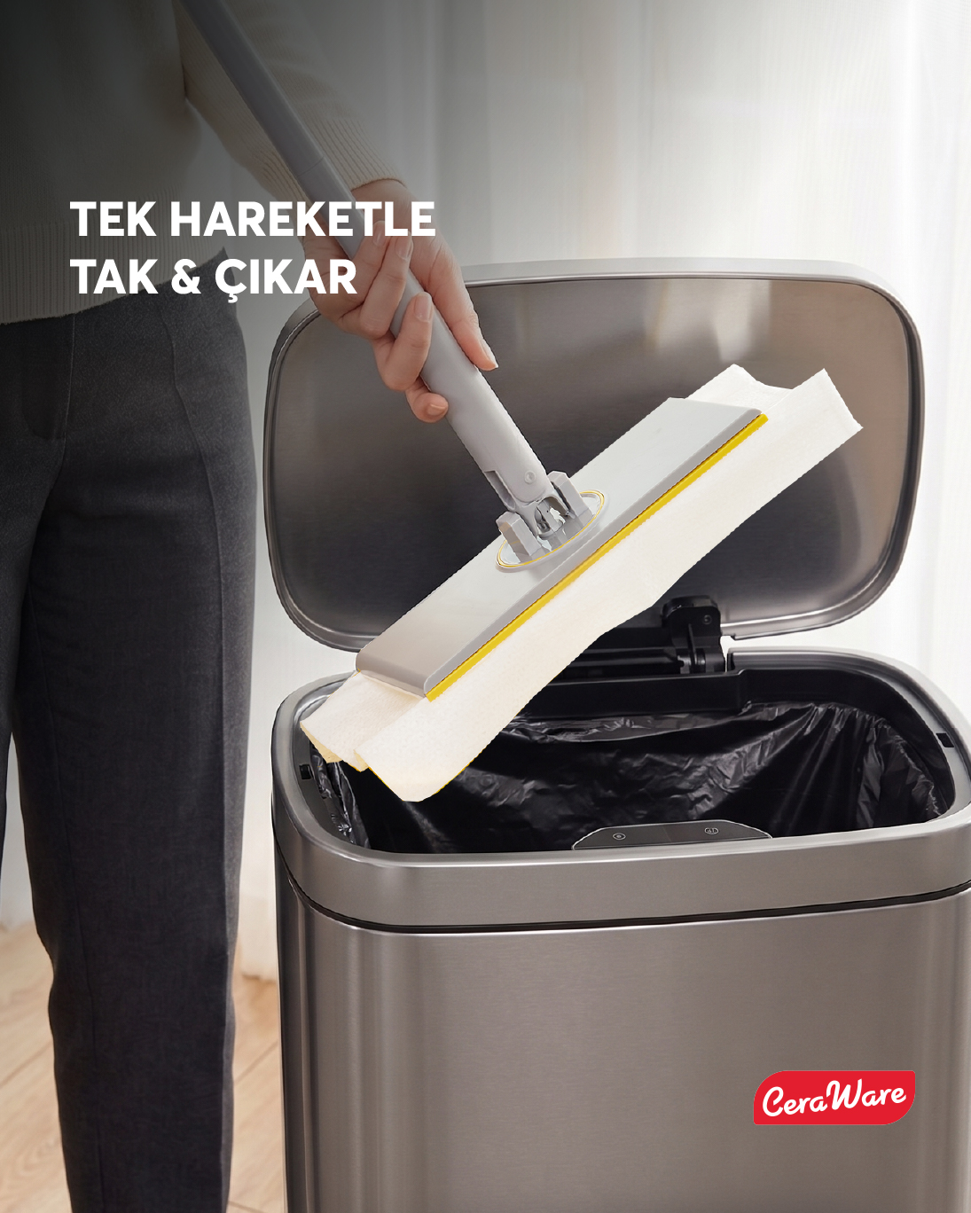 Ceraware Home Care Pratica Click Mop Set El Değmeden Bez Tak Çıkar Kullan At ve Tüm Bezlerle Uyumlu