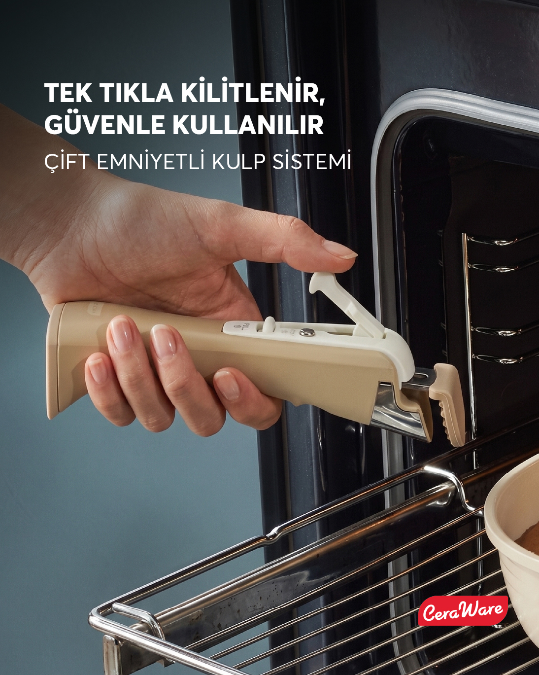 Ceraware Hona Made in Korea Seramik Yapışmaz Tencere Tava Seti 9 Parça Tak Çıkar Saplı İç İçe Geçebilen Set Bej