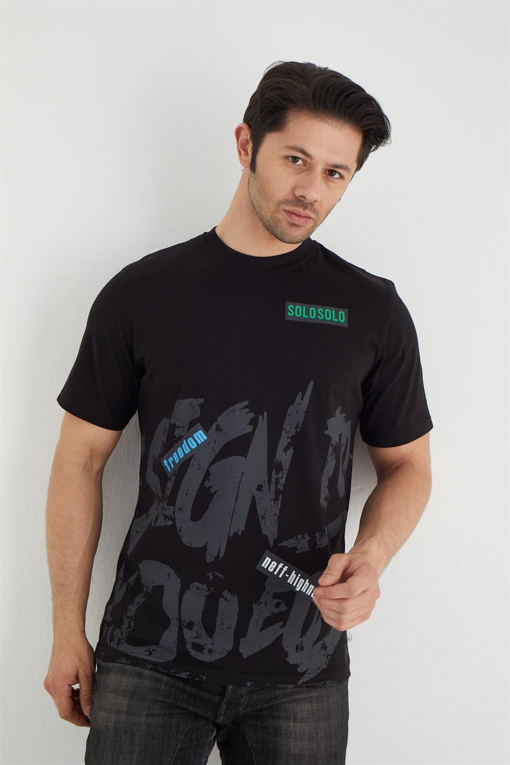 %100 Pamuk normel kalıpla Bisiklet Yaka Kısa Kollu T-shirt 