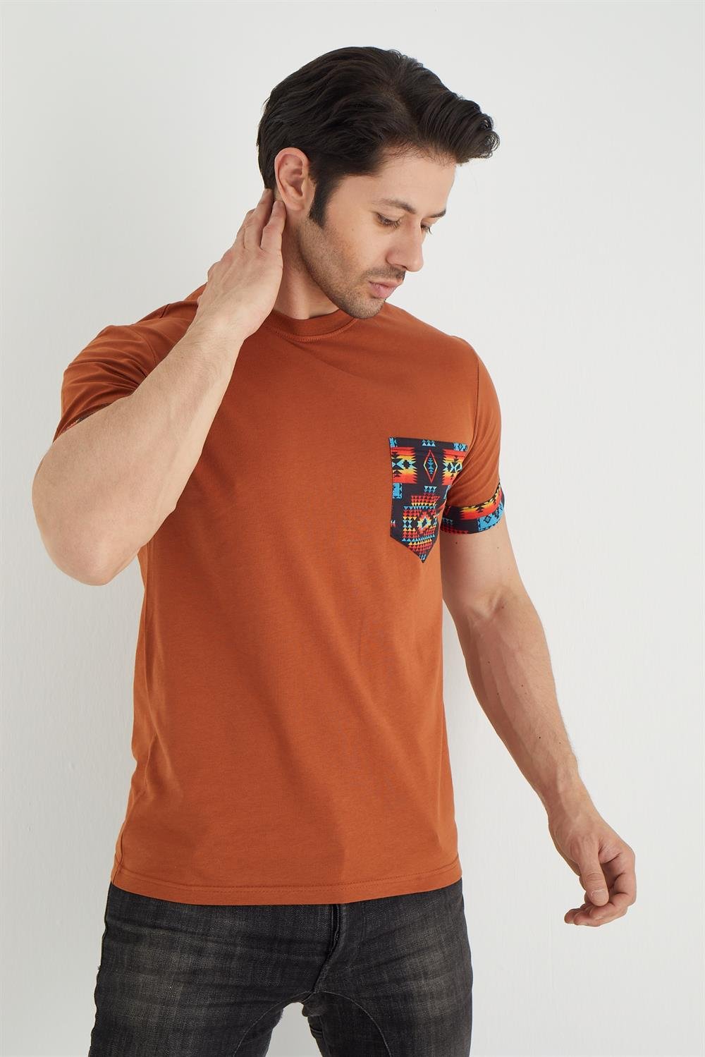 %100 Pamuk normel kalıpla Bisiklet Yaka Kısa Kollu T-shirt 