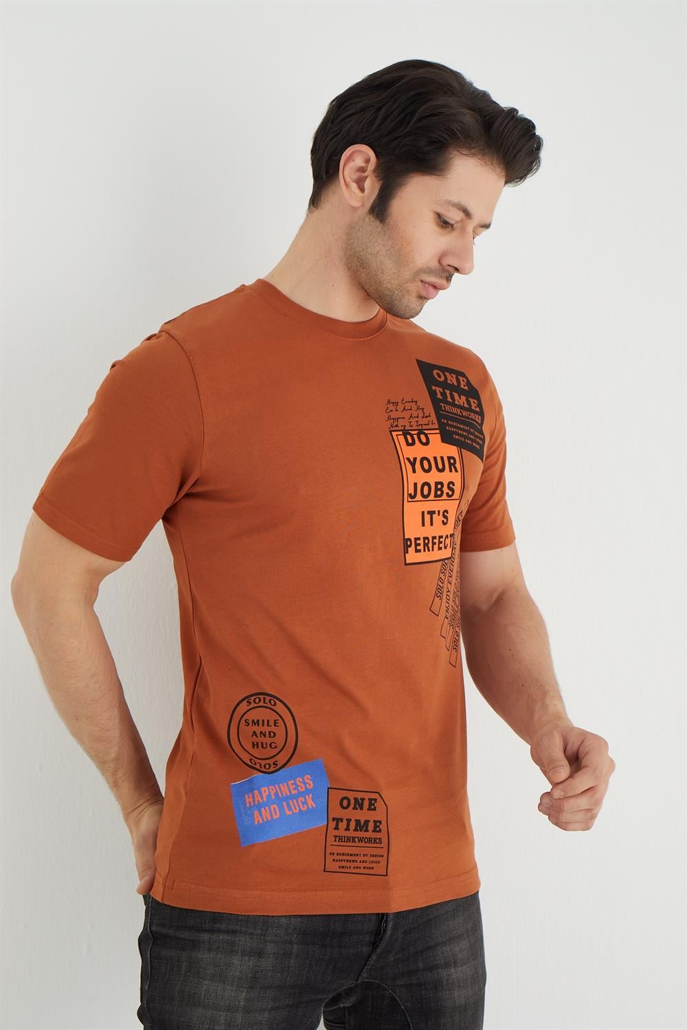 %100 Pamuk normel kalıpla Bisiklet Yaka Kısa Kollu T-shirt 