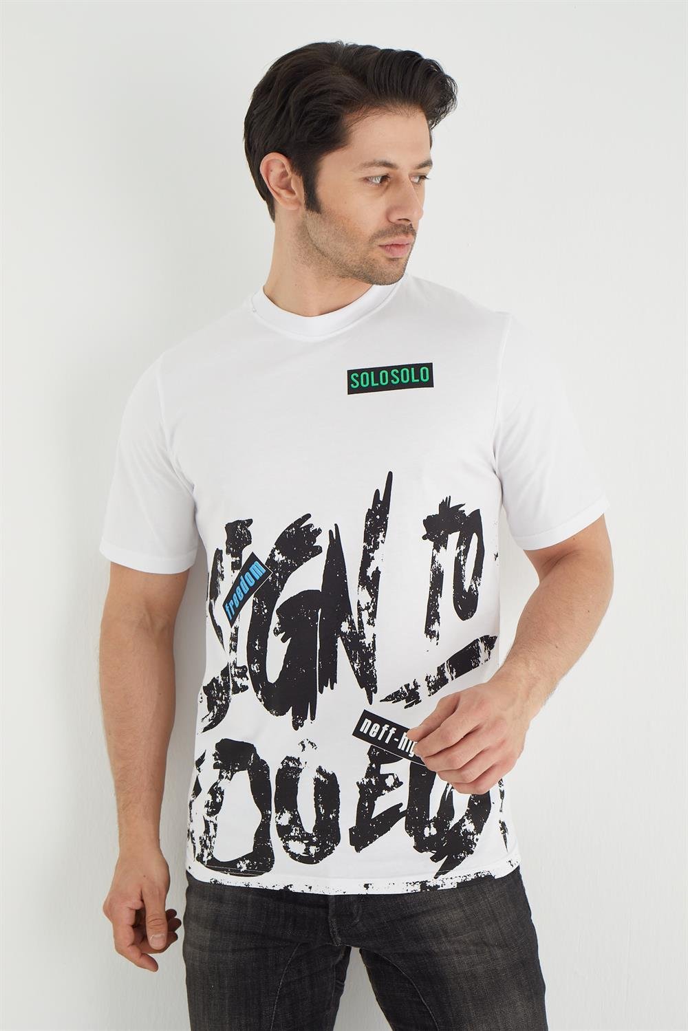 %100 Pamuk normel kalıpla Bisiklet Yaka Kısa Kollu T-shirt 