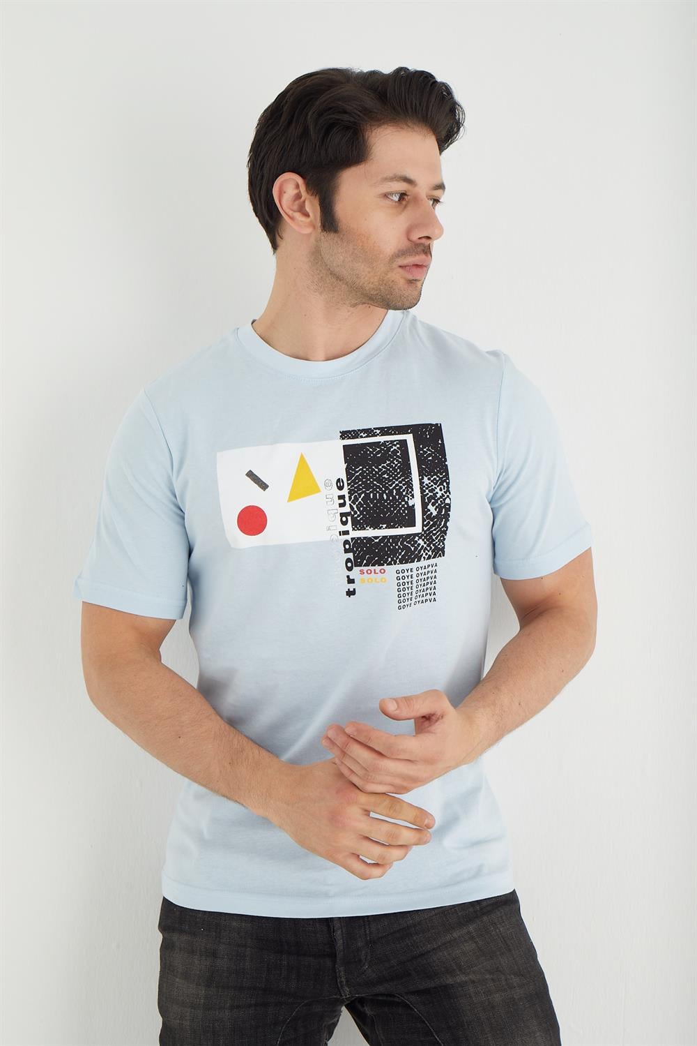 %100 Pamuk normel kalıpla Bisiklet Yaka Kısa Kollu T-shirt 