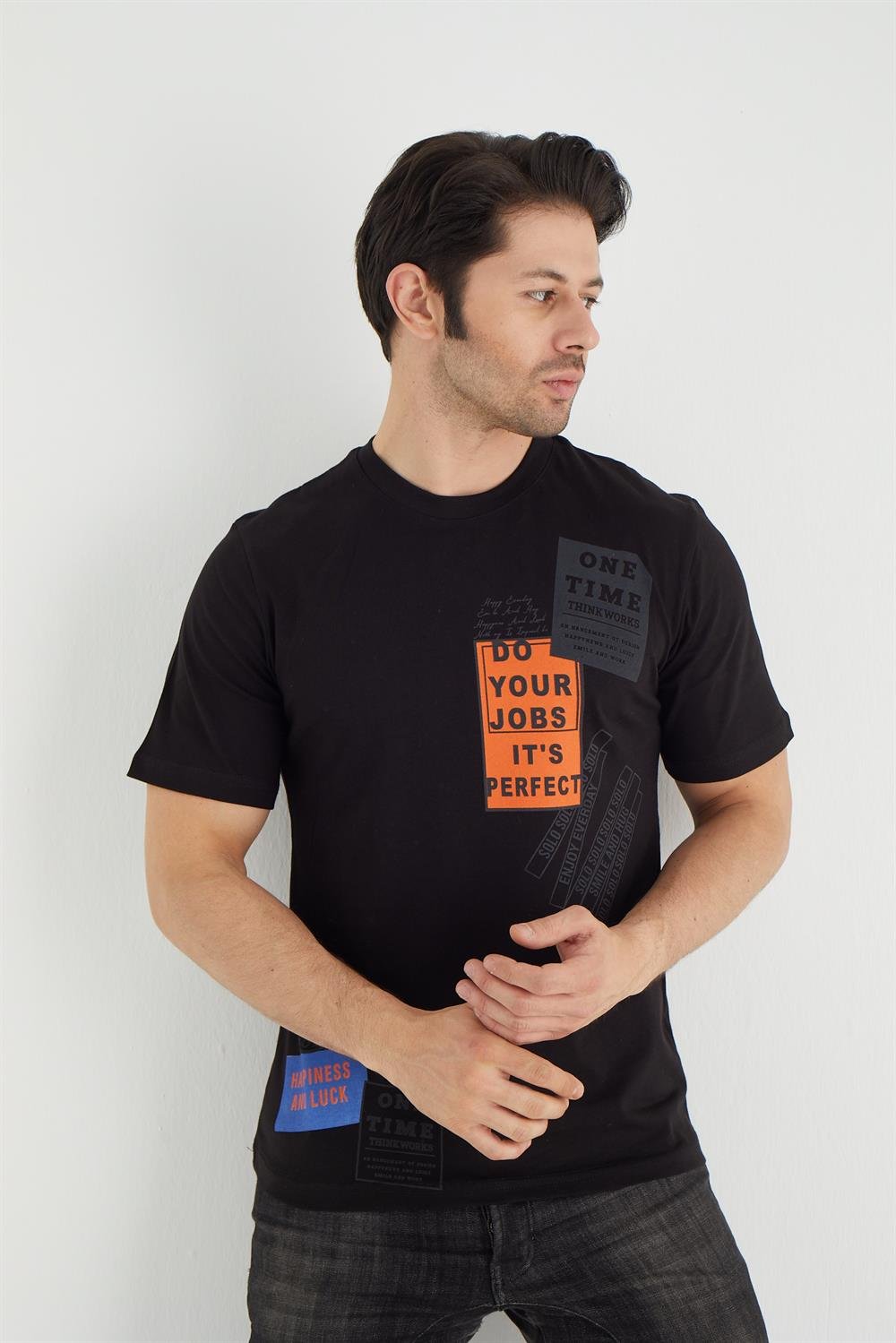 %100 Pamuk normel kalıpla Bisiklet Yaka Kısa Kollu T-shirt 