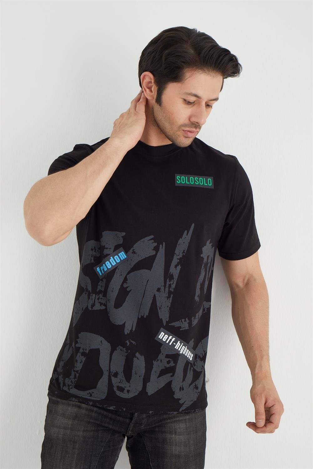 %100 Pamuk normel kalıpla Bisiklet Yaka Kısa Kollu T-shirt 