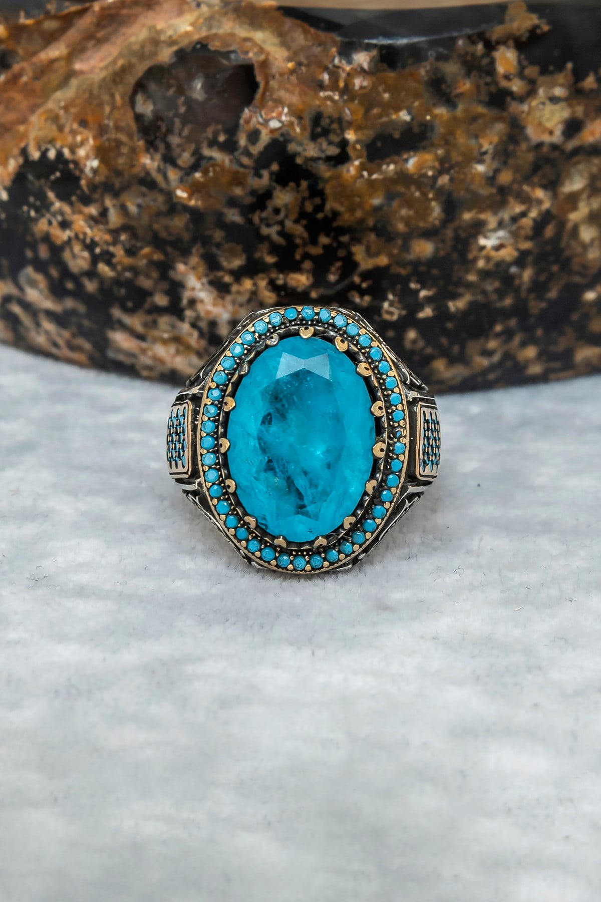 Mavi Paraiba Taşlı 925 Gümüş Erkek Yüzük