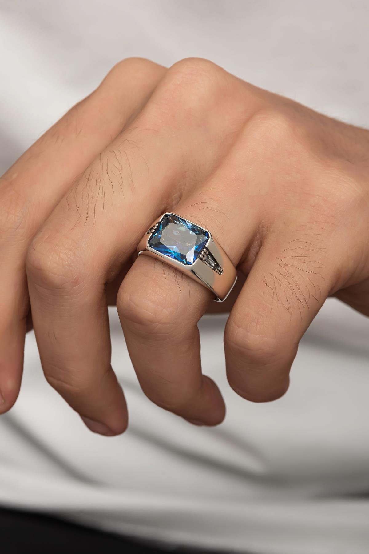 Mistik Topaz Taşlı 925 Gümüş Erkek Yüzük