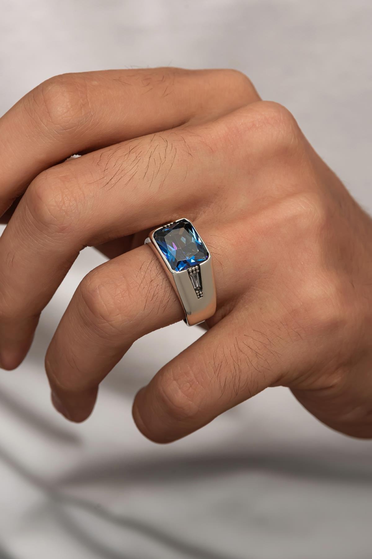 Mistik Topaz Taşlı 925 Gümüş Erkek Yüzük