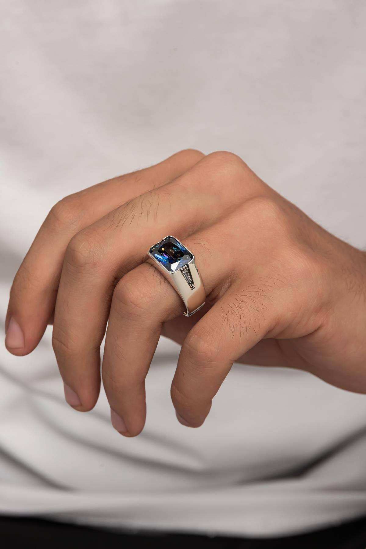 Mistik Topaz Taşlı 925 Gümüş Erkek Yüzük