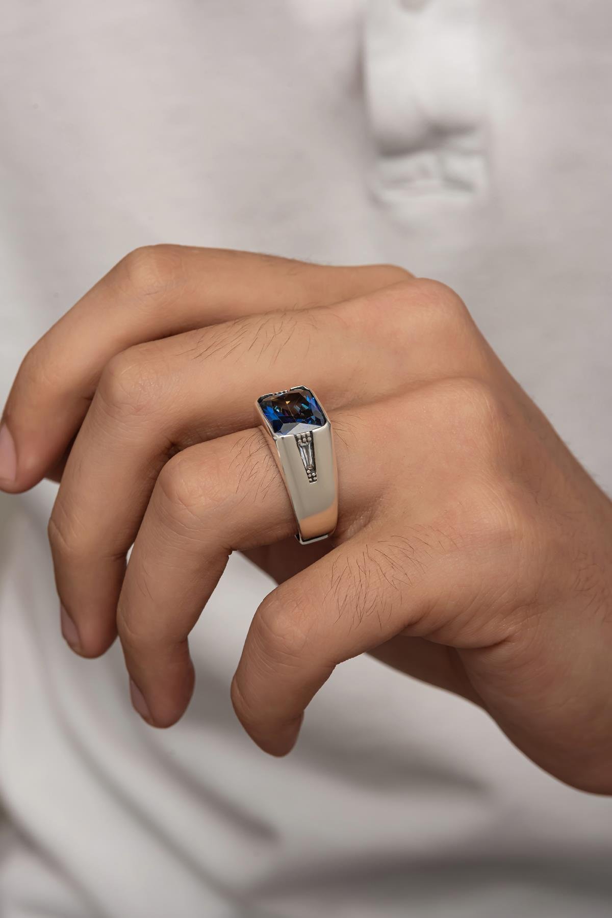 Mistik Topaz Taşlı 925 Gümüş Erkek Yüzük