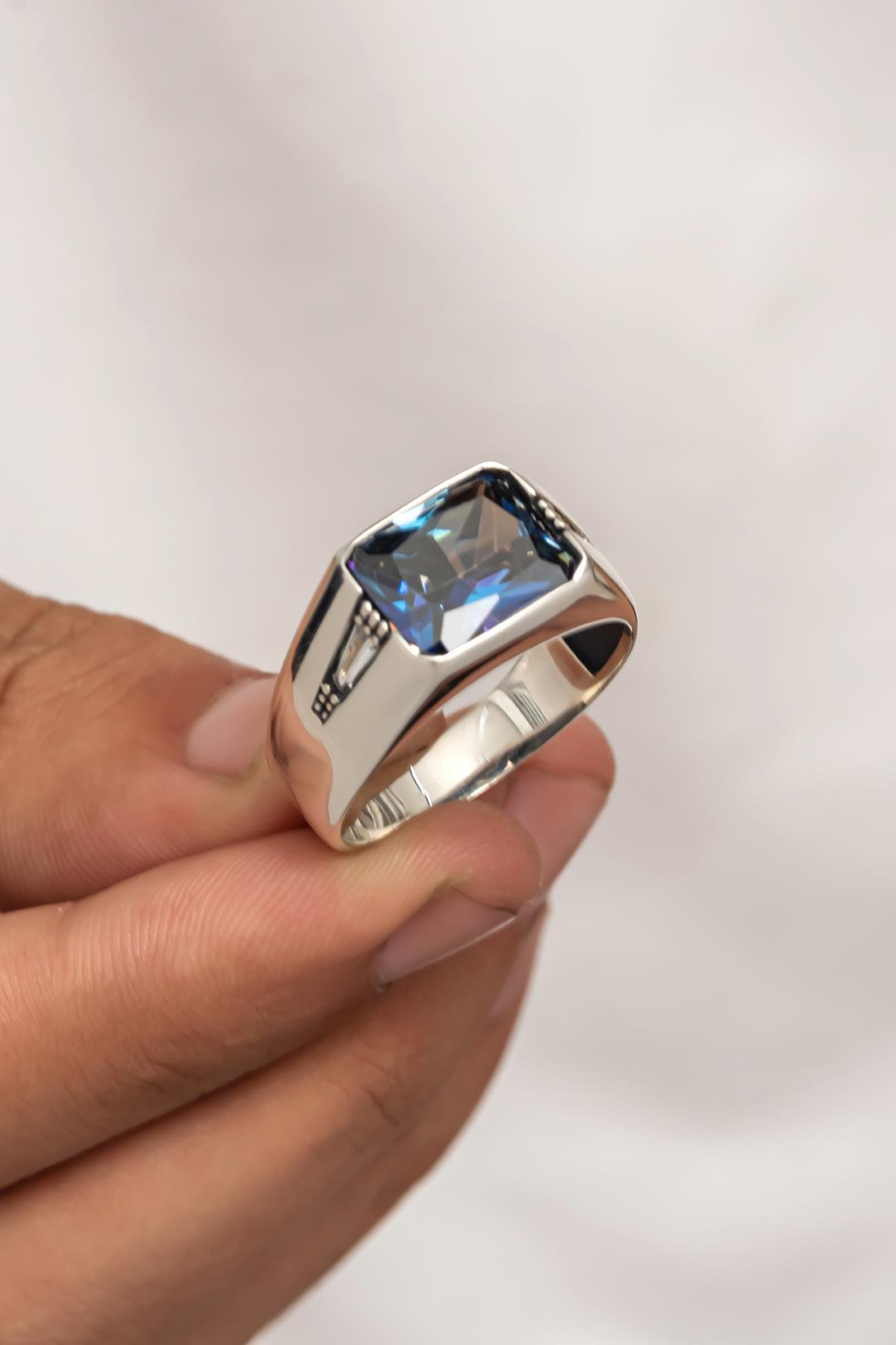 Mistik Topaz Taşlı 925 Gümüş Erkek Yüzük