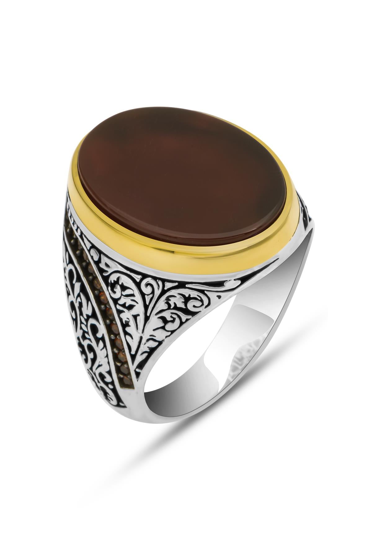 Oval Akik Taşlı 925 Gümüş Erkek Yüzük