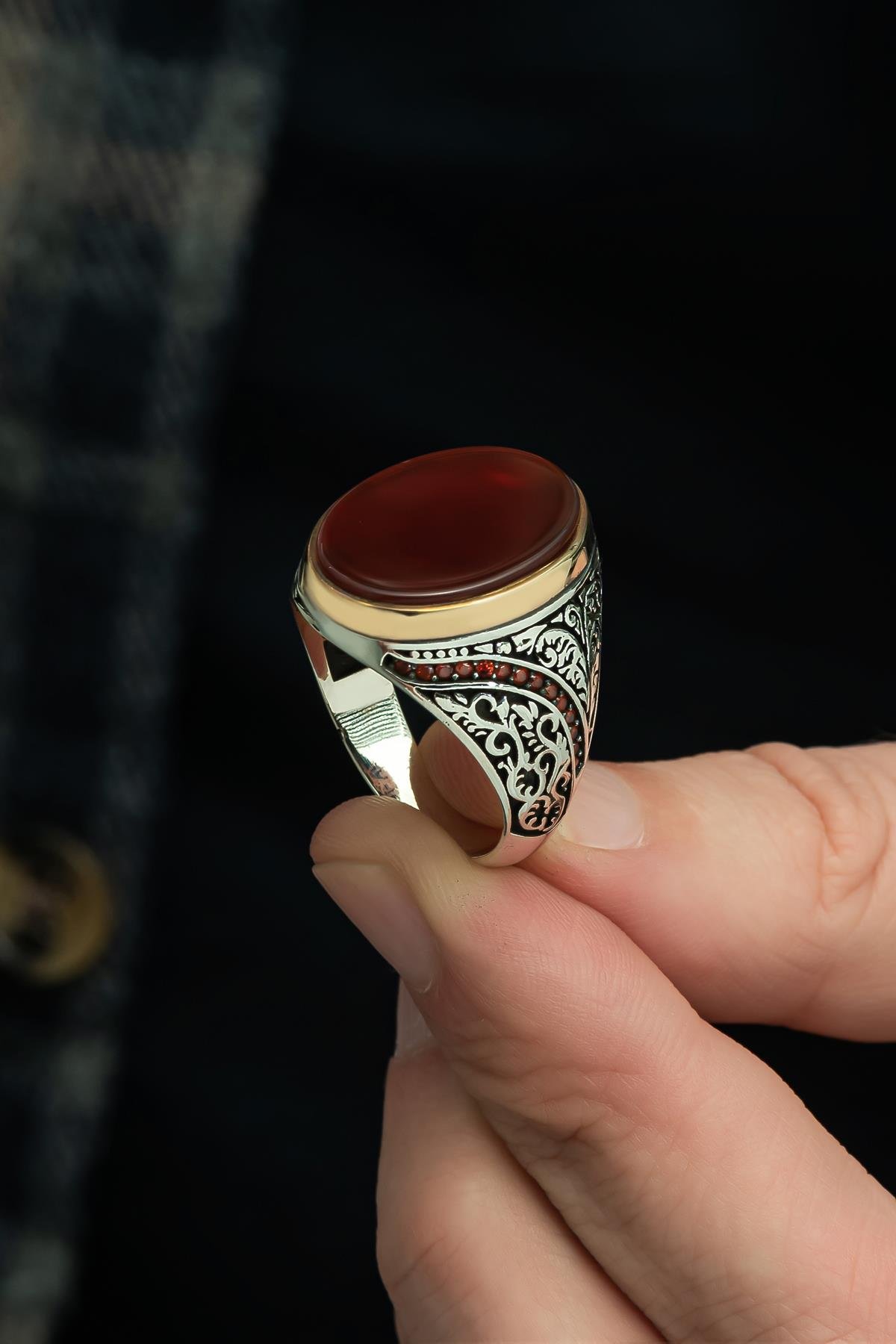 Oval Akik Taşlı 925 Gümüş Erkek Yüzük