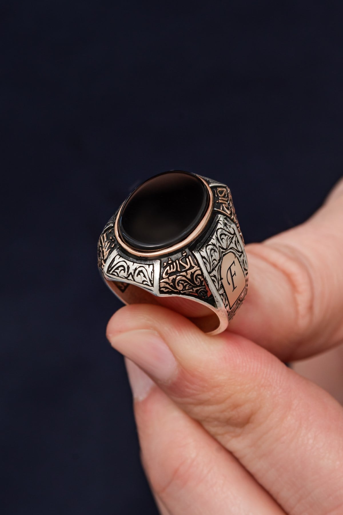 Oval Oniks Siyah Taşlı 925 Erkek Gümüş Yüzük