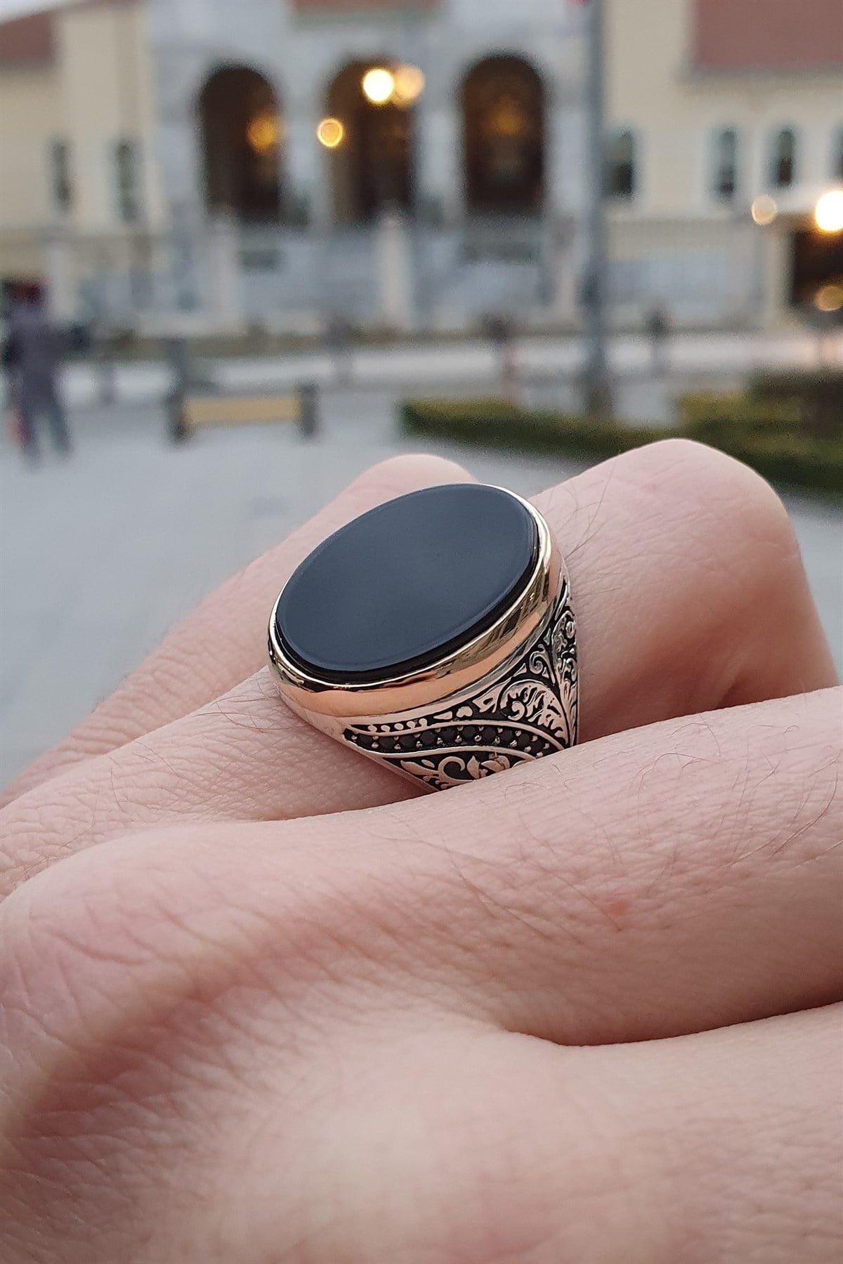 Siyah Oniks Taşlı 925 Gümüş Erkek Yüzük