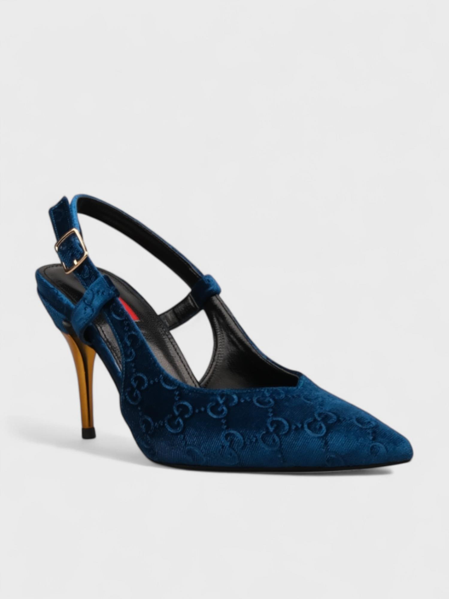 Kadın Açık Topuklu - Yazlık (220 2861) - Petrol Kadife