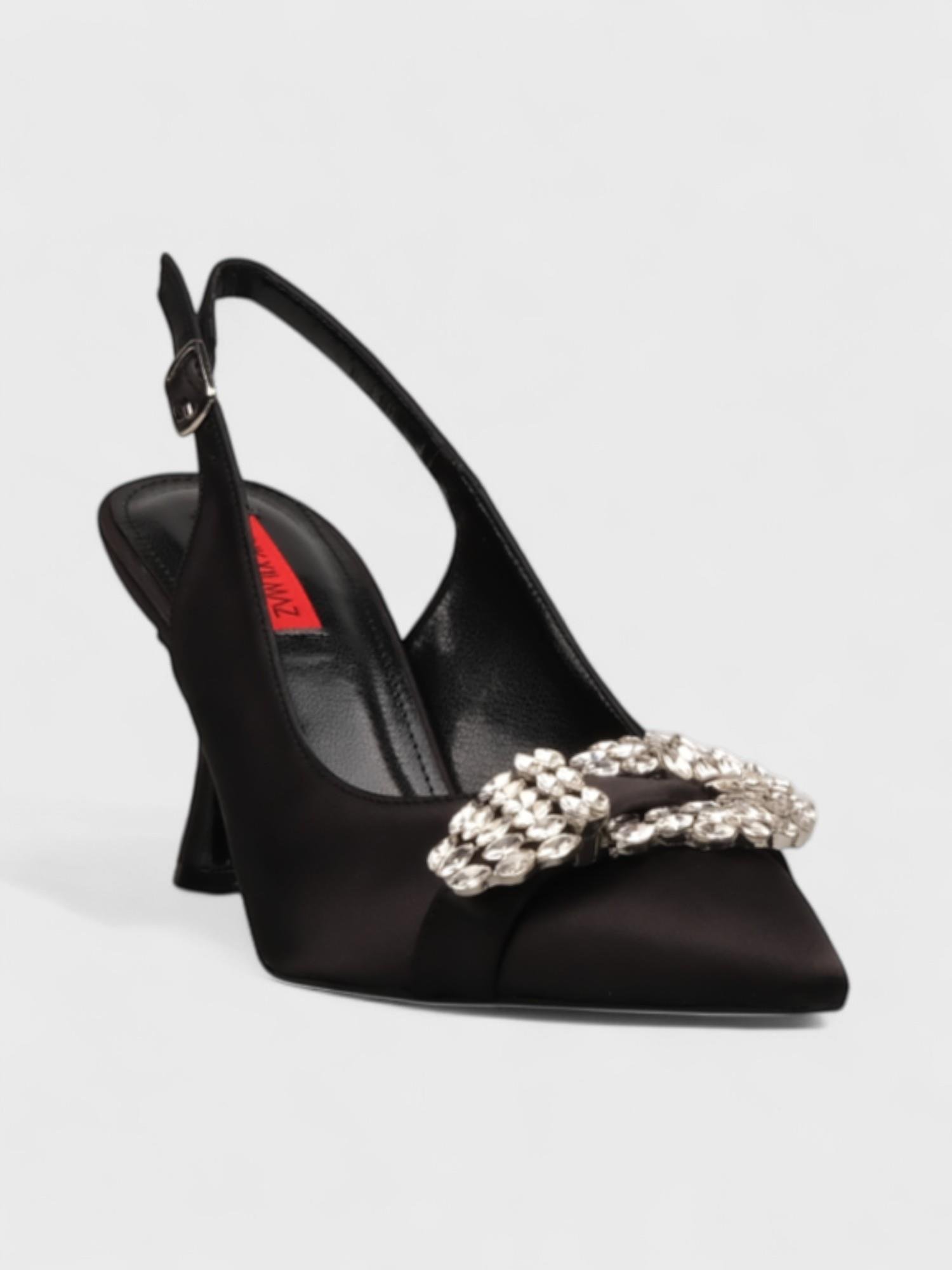 Kadın Açık Topuklu - Yazlık (220 3066) - Siyah Saten