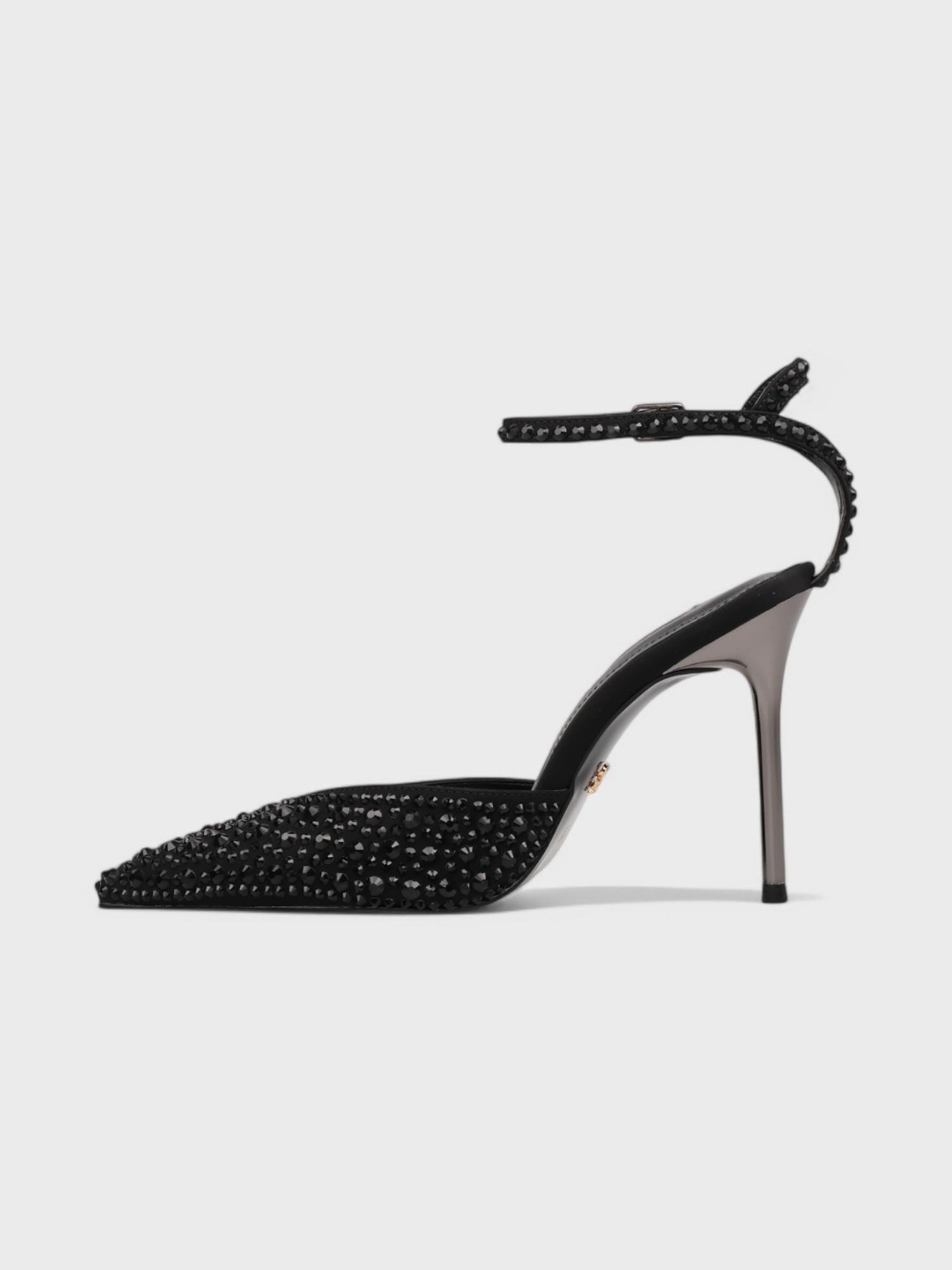 Kadın Açık Topuklu - Yazlık (574 1027) - Siyah Saten