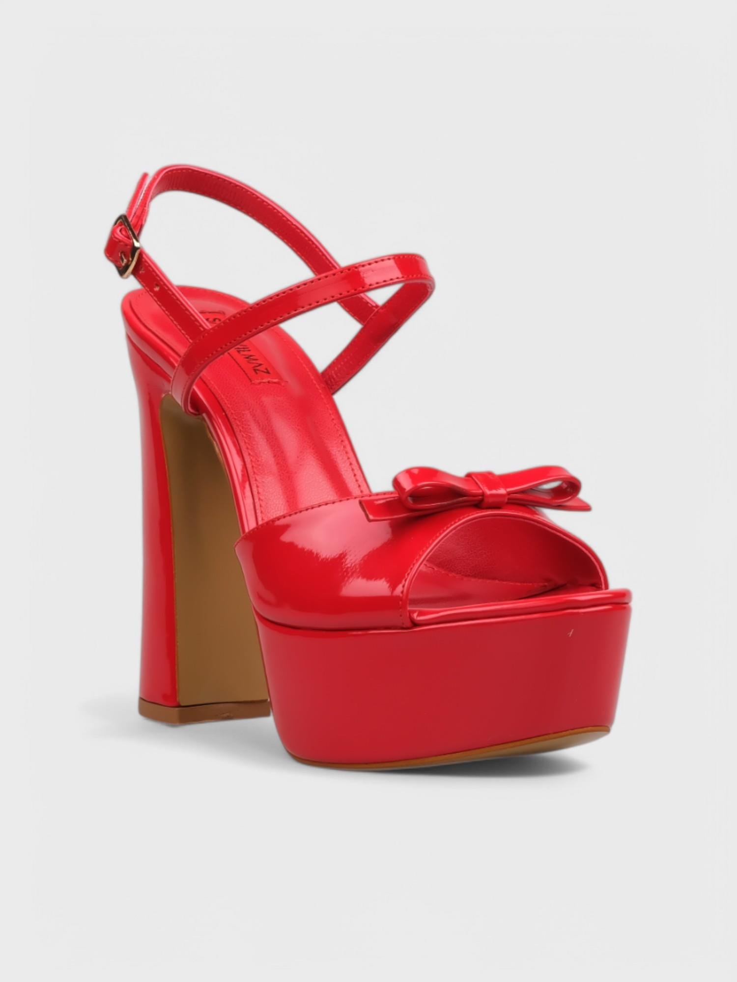 Kadın Açık Topuklu - Yazlık (574 3031) - Kırmızı Rugan