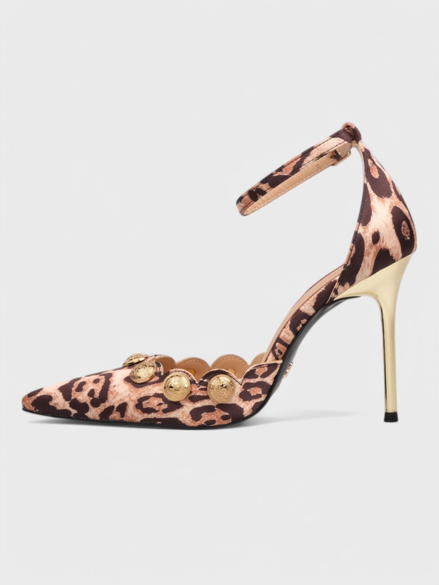 Kadın Açık Topuklu - Yazlık (574 3230) - Siyah Leopar Saten