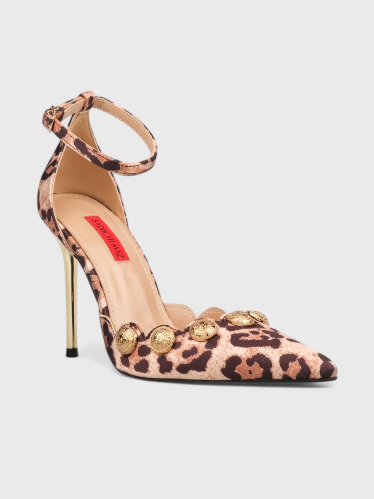 Kadın Açık Topuklu - Yazlık (574 3230) - Siyah Leopar Saten