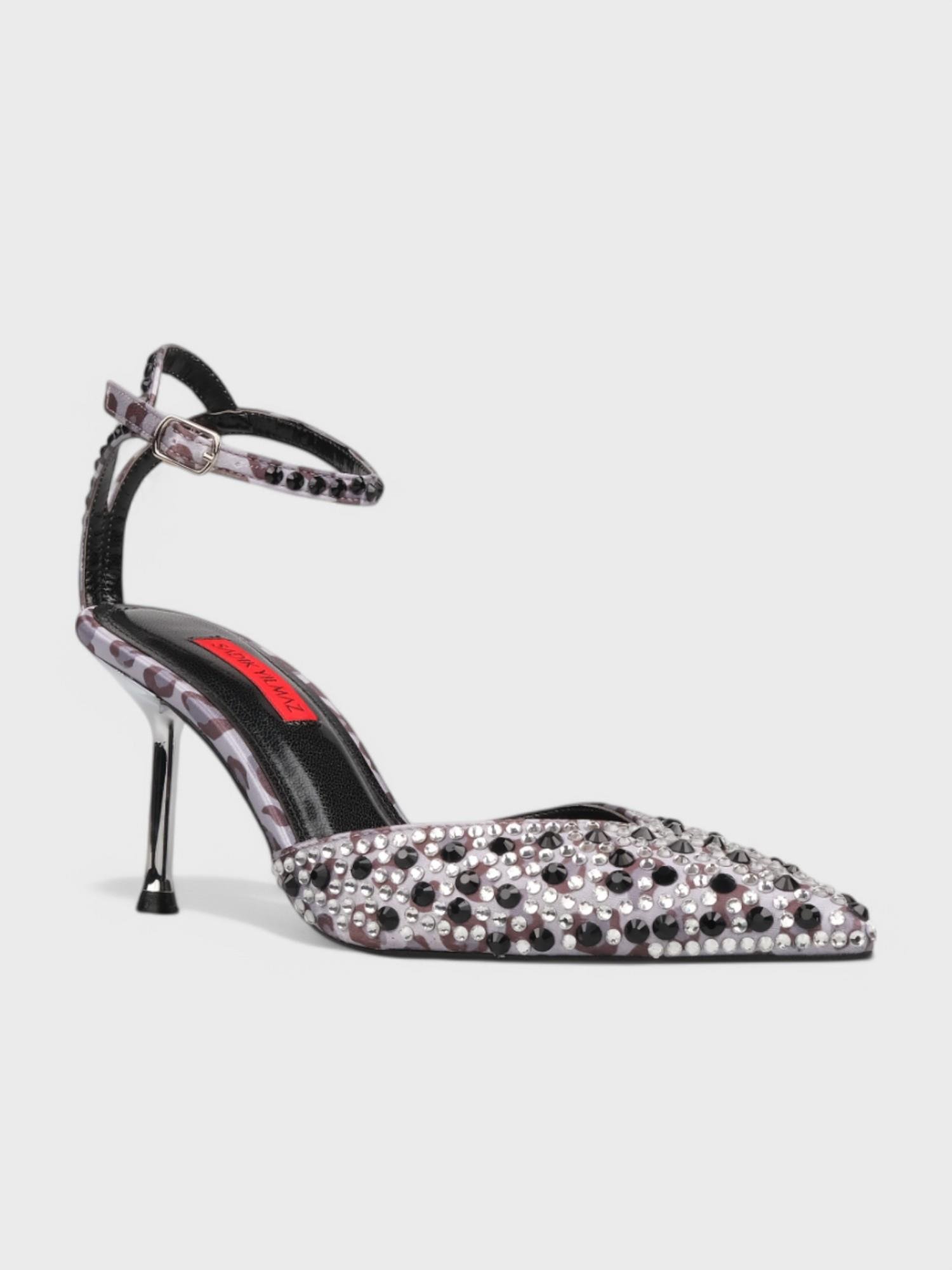 Kadın Açık Topuklu - Yazlık (574 3231) - Gri Leopar Saten