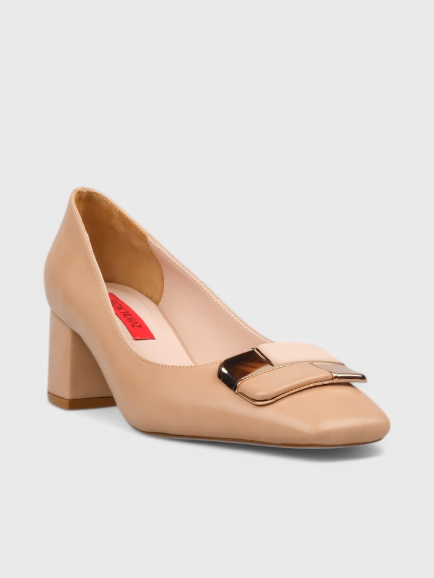 Kadın Kapalı Topuklu - Yazlık (574 575) - Bej Kırışık