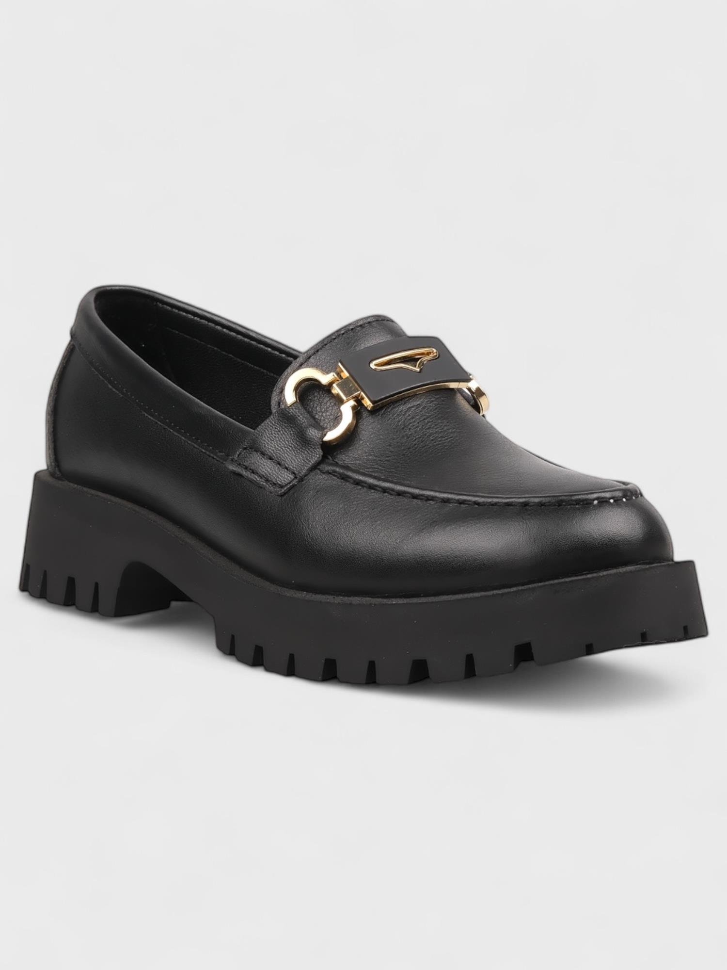 Kadın Siyah Deri Makosen Günlük Ayakkabı