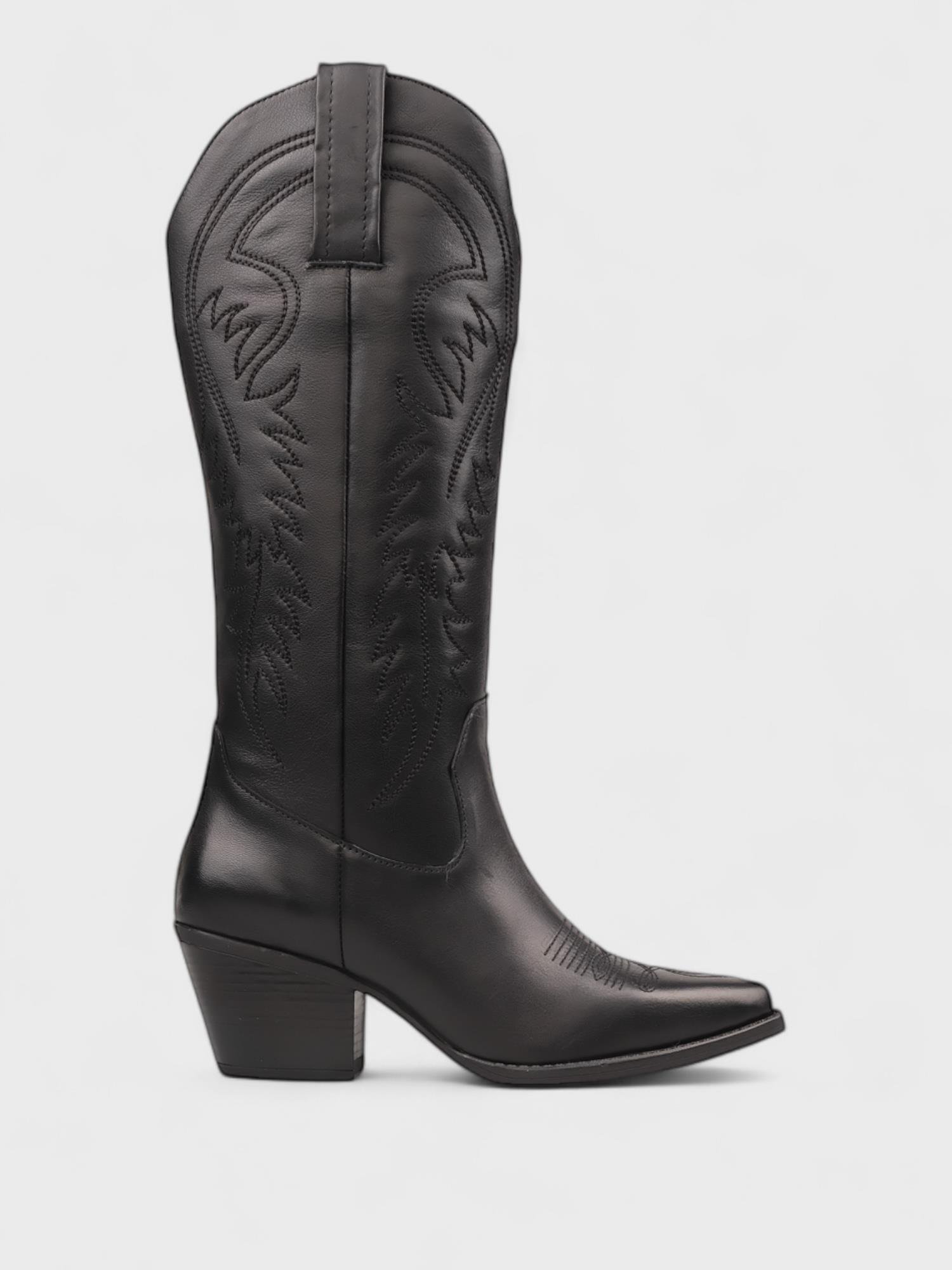 Kadın Siyah Deri Westen Topuklu Çizme