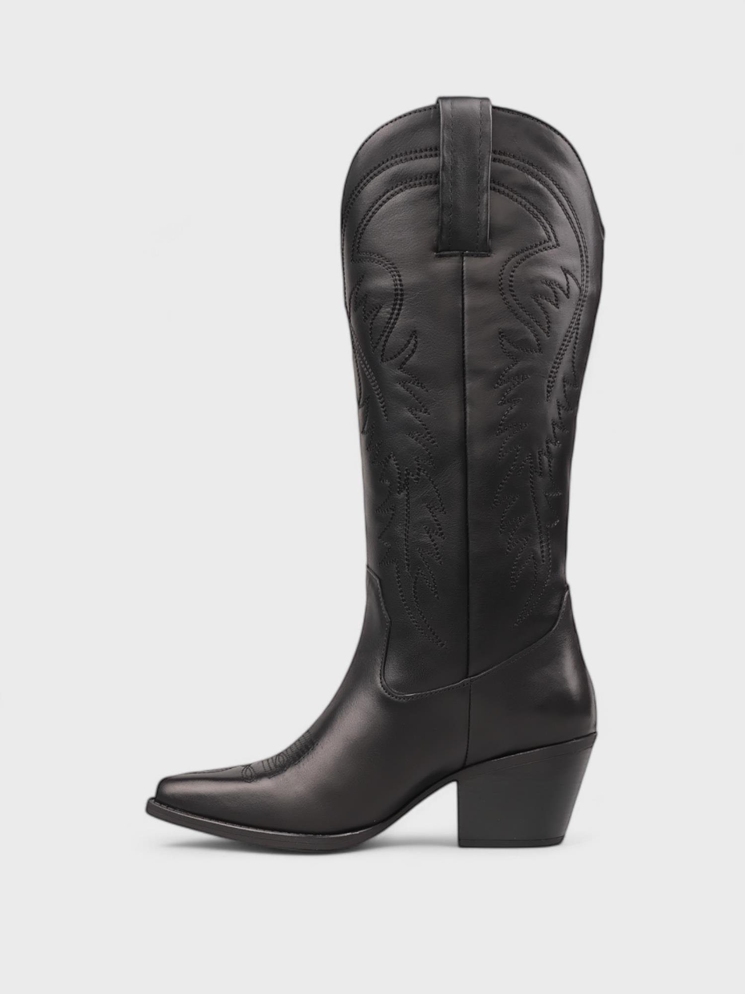 Kadın Siyah Deri Westen Topuklu Çizme