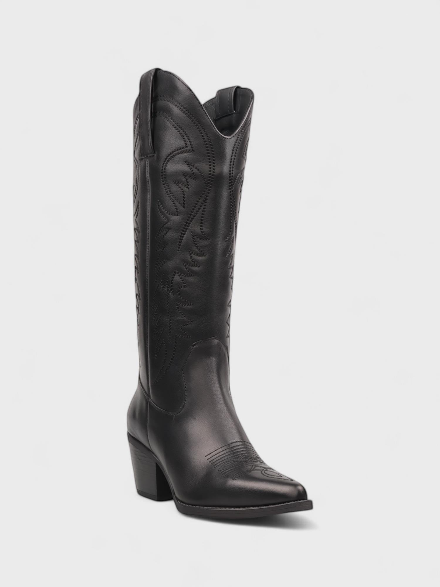 Kadın Siyah Deri Westen Topuklu Çizme