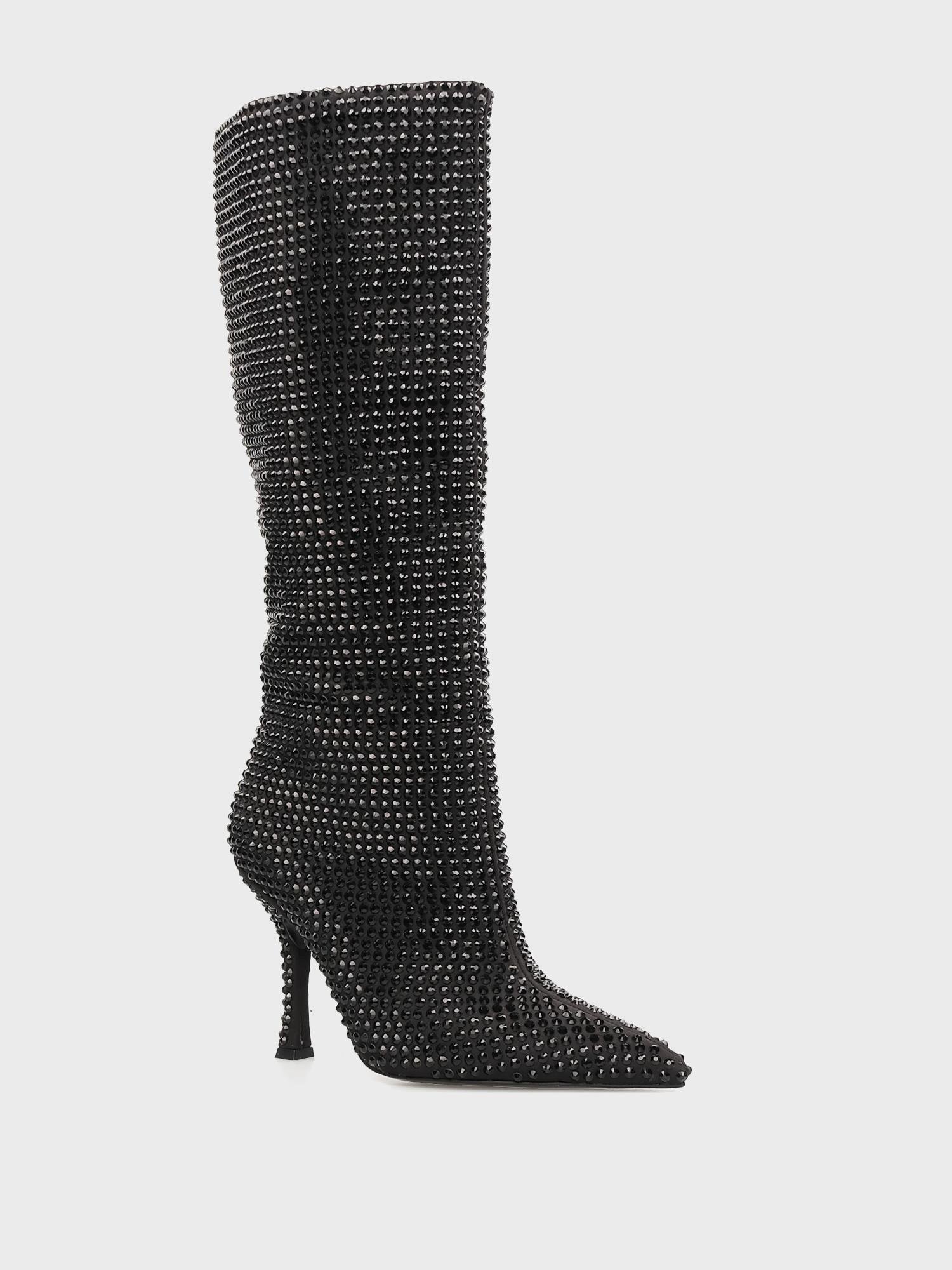 Kadın Siyah Taş Detaylı Topuklu Çizme