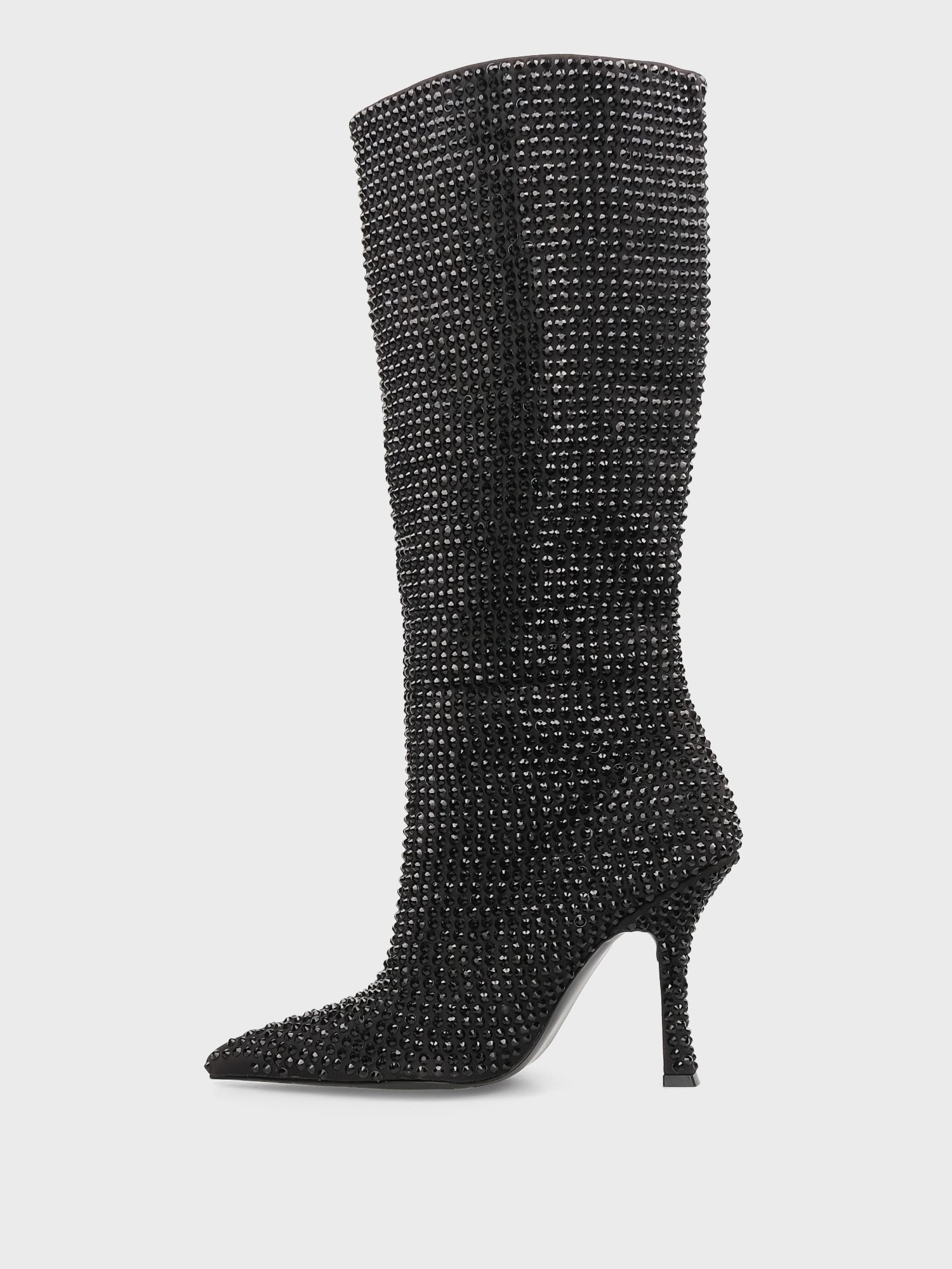 Kadın Siyah Taş Detaylı Topuklu Çizme