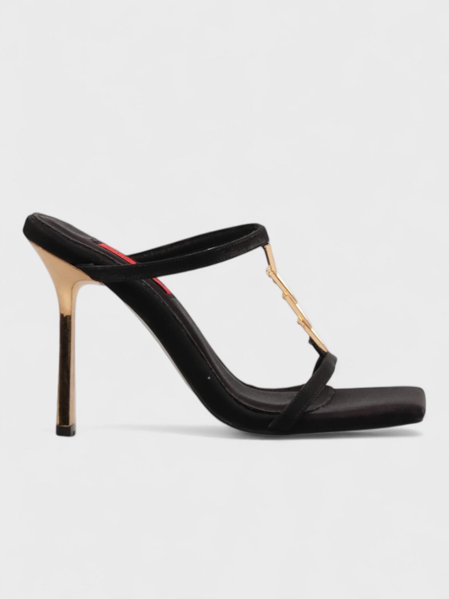 Kadın Topuklu Terlik - Yazlık (574 5685) - Siyah Parlak Saten